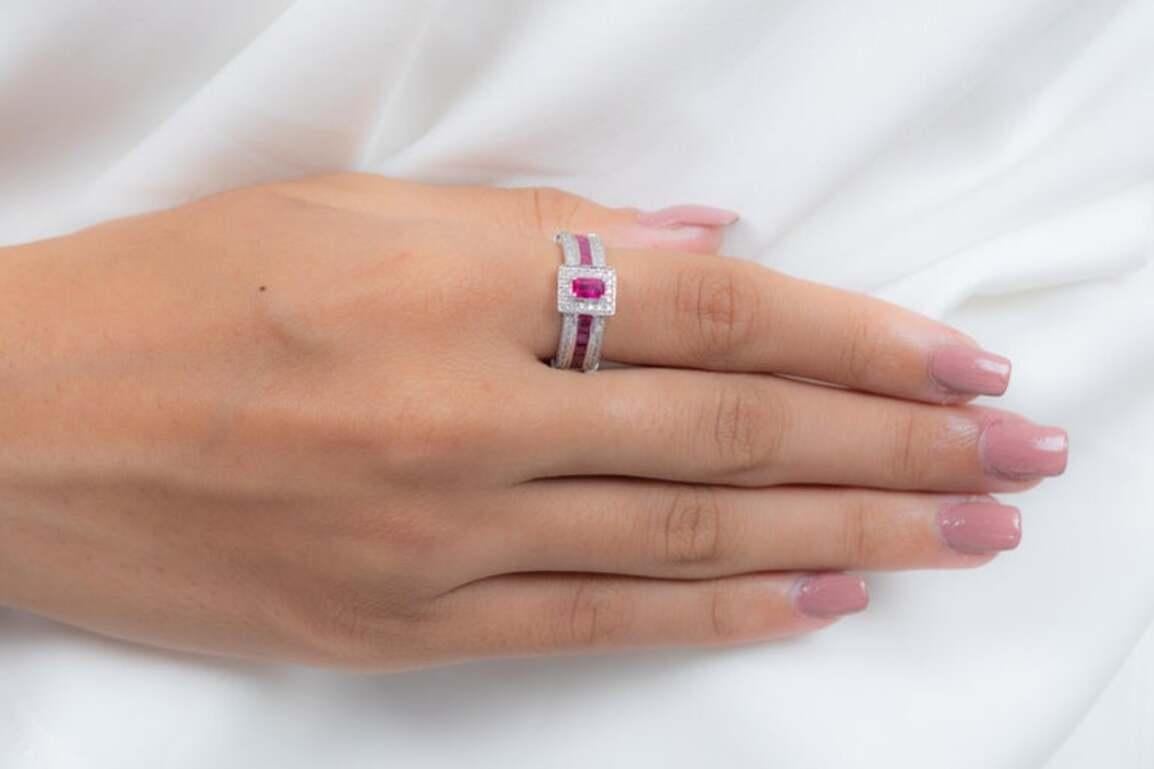 For Sale:  Genuine Ruby Diamond Wedding Ring for Women in Solid 14k White Gold 3