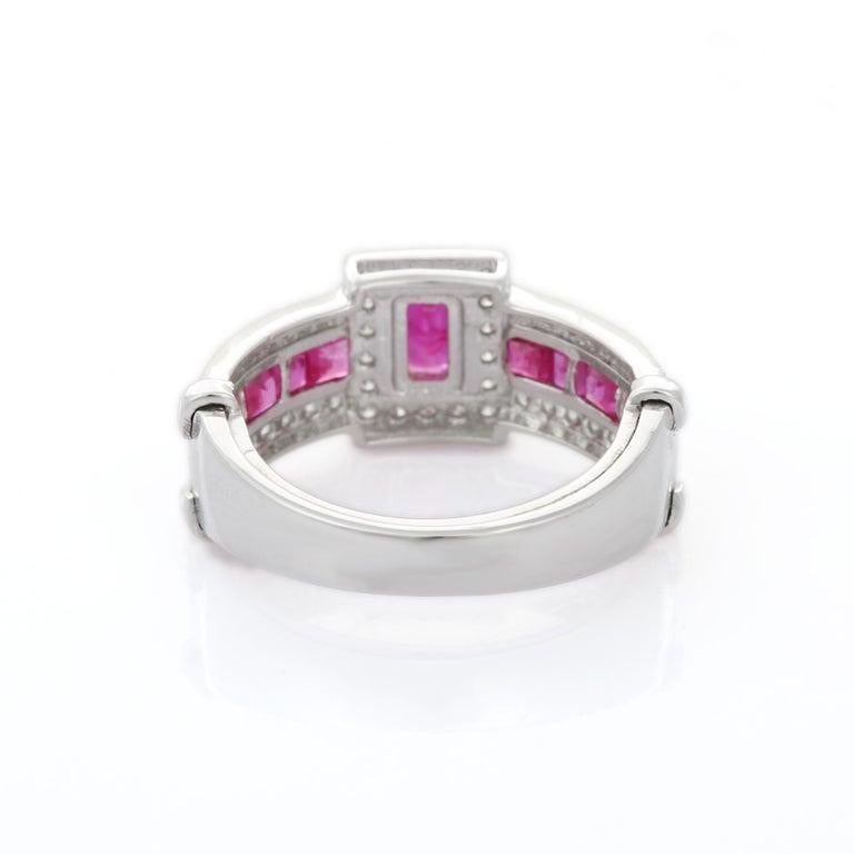 For Sale:  Genuine Ruby Diamond Wedding Ring for Women in Solid 14k White Gold 4