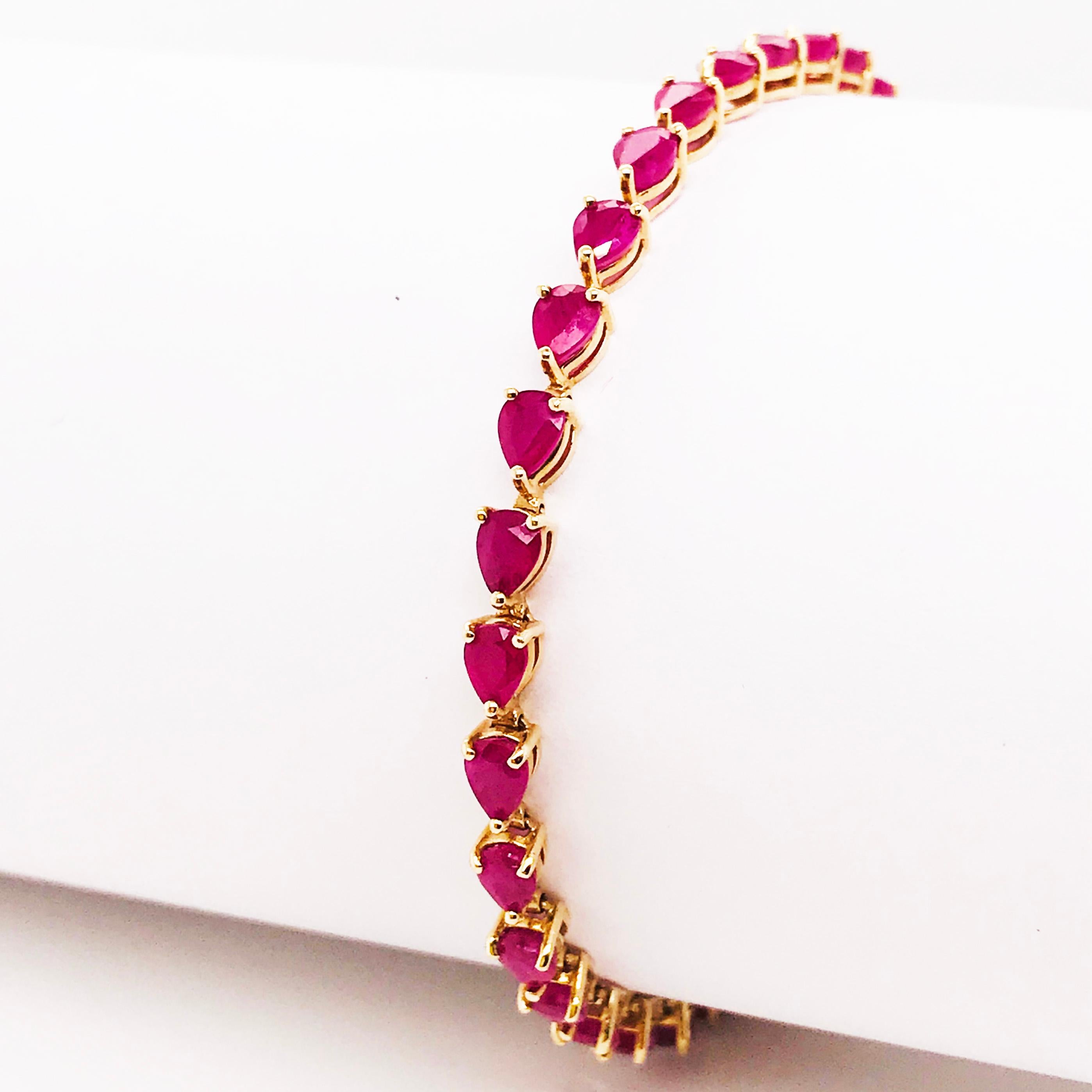 Contemporary Genuine Ruby Gemstone Tennis Bracelet in 14 Karat Yellow Gold 