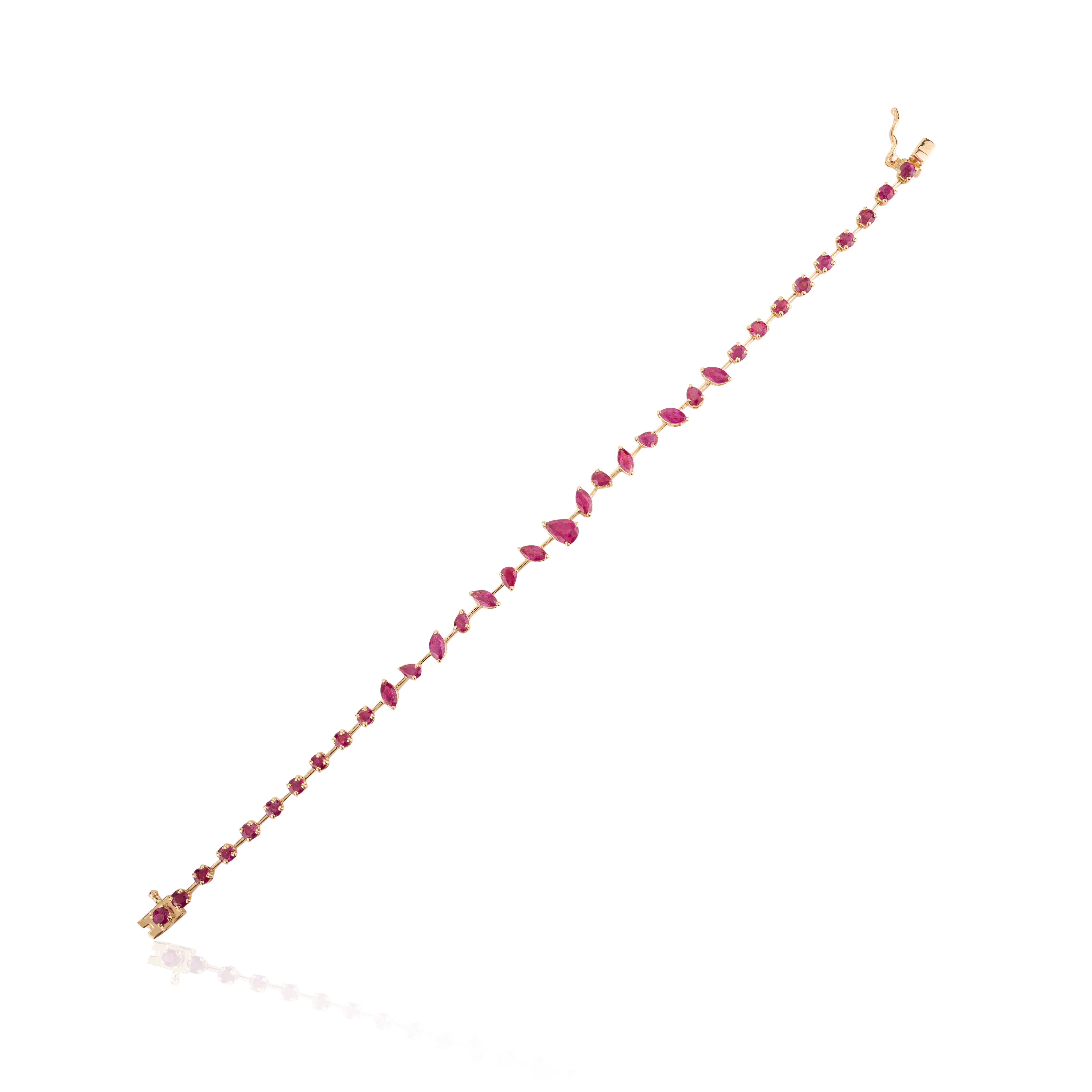 Modern Genuine Ruby July Birthstone 18k Solid Yellow Gold Bracelet Gift for Women For Sale