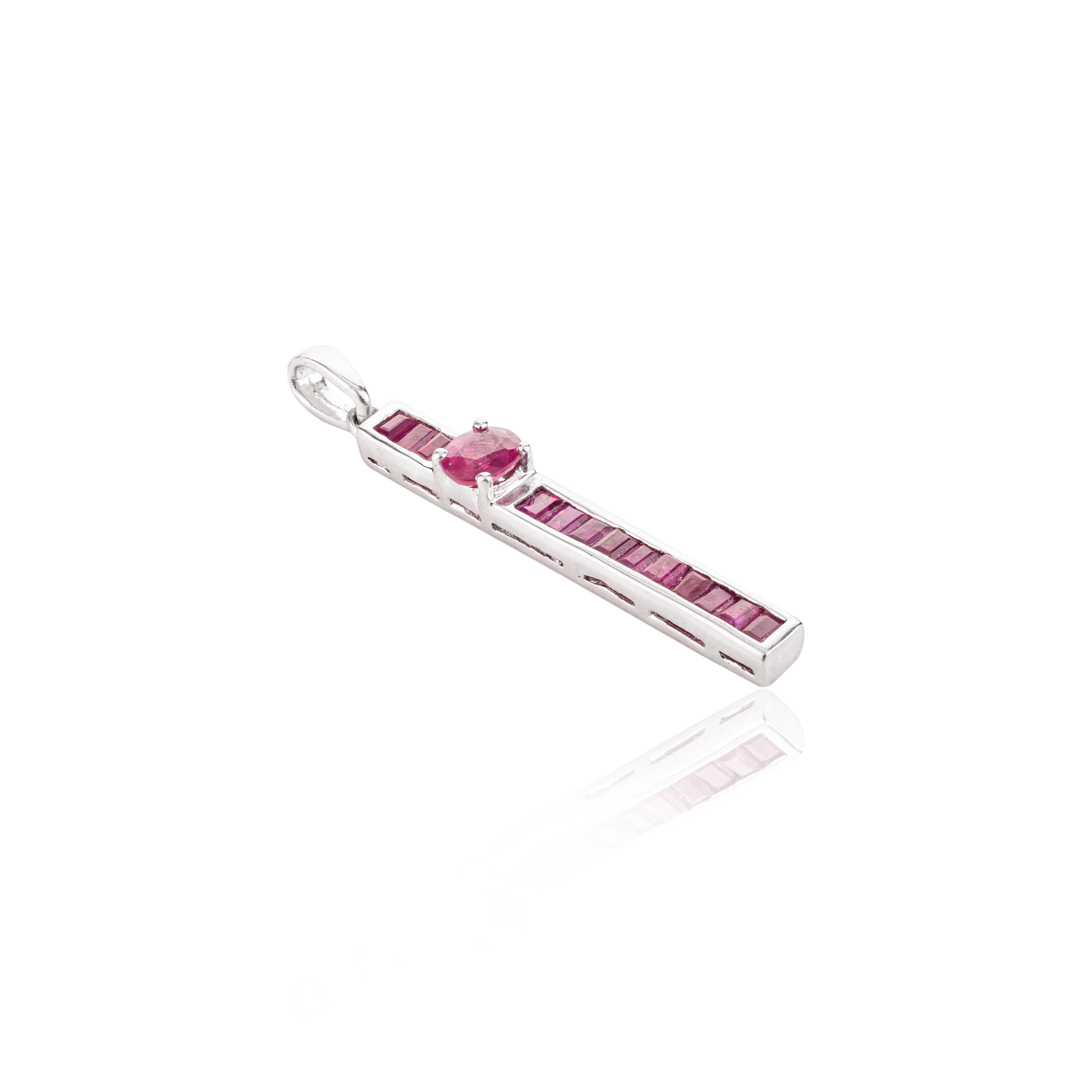Art Deco Genuine Ruby Long Sterling Silver Pendant Unisex Gifts For Sale