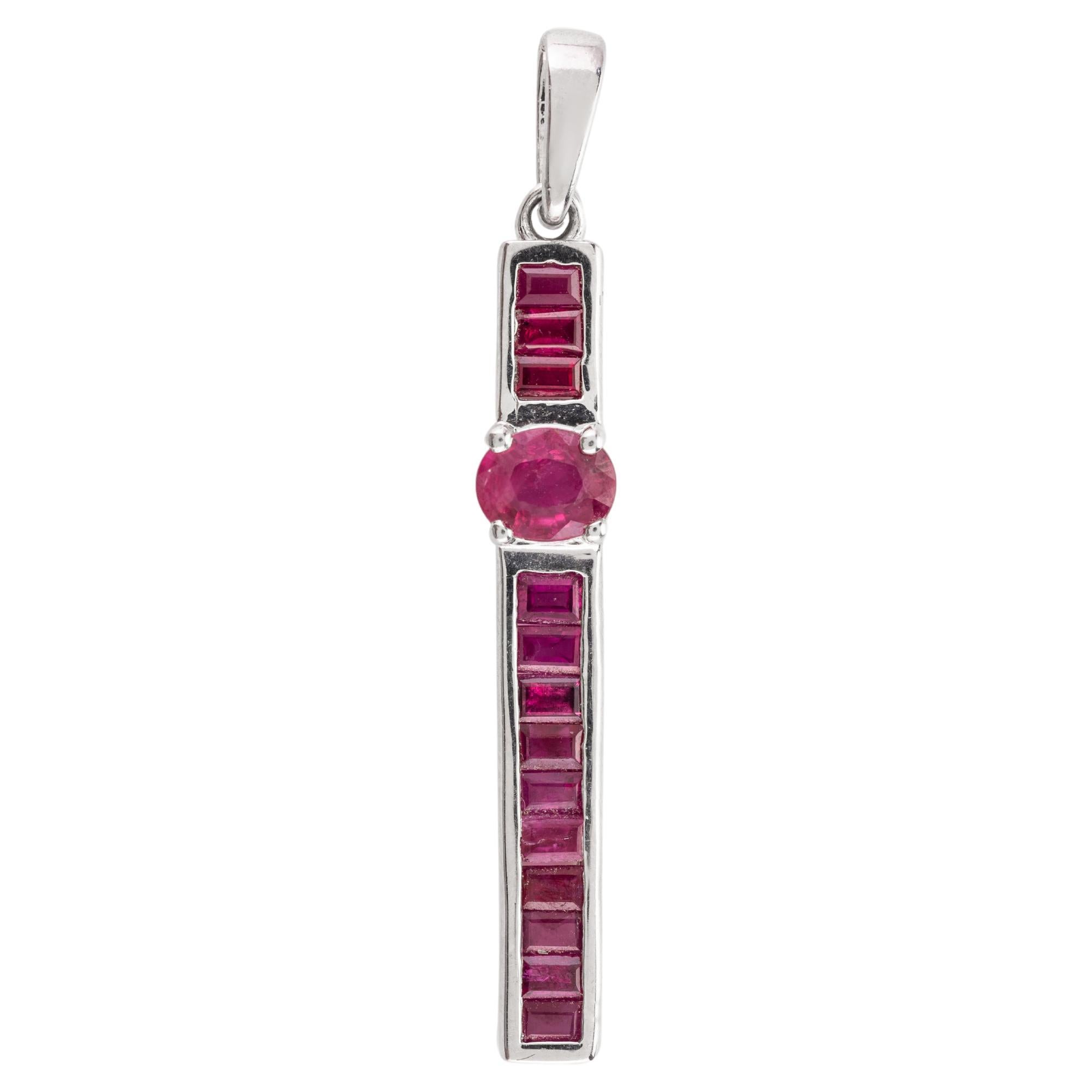 Ciondolo lungo in argento Sterling Silver con rubino autentico Regali Unisex in vendita