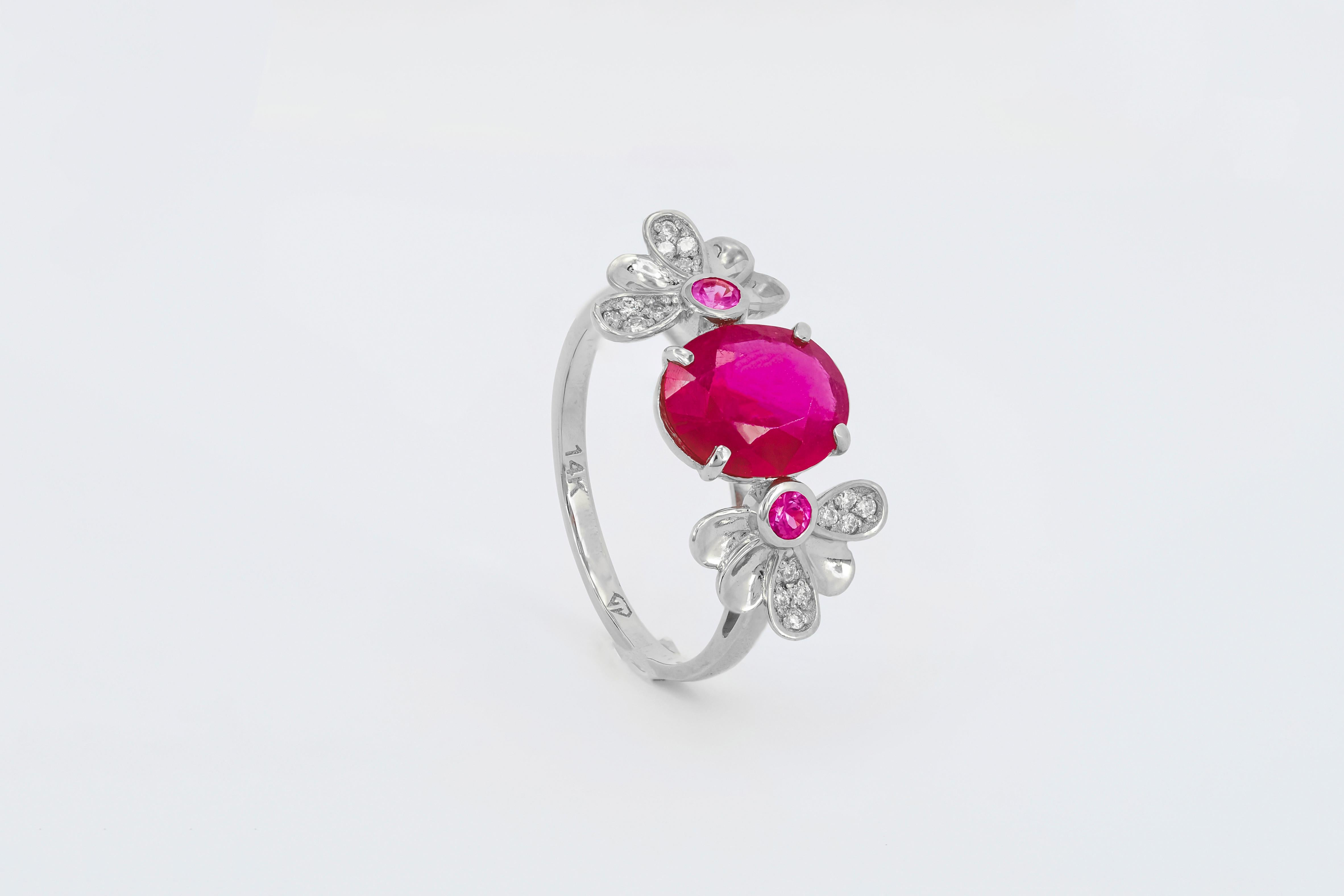 Oval Cut Genuine Ruby Ring, Ruby and Diamonds Ring