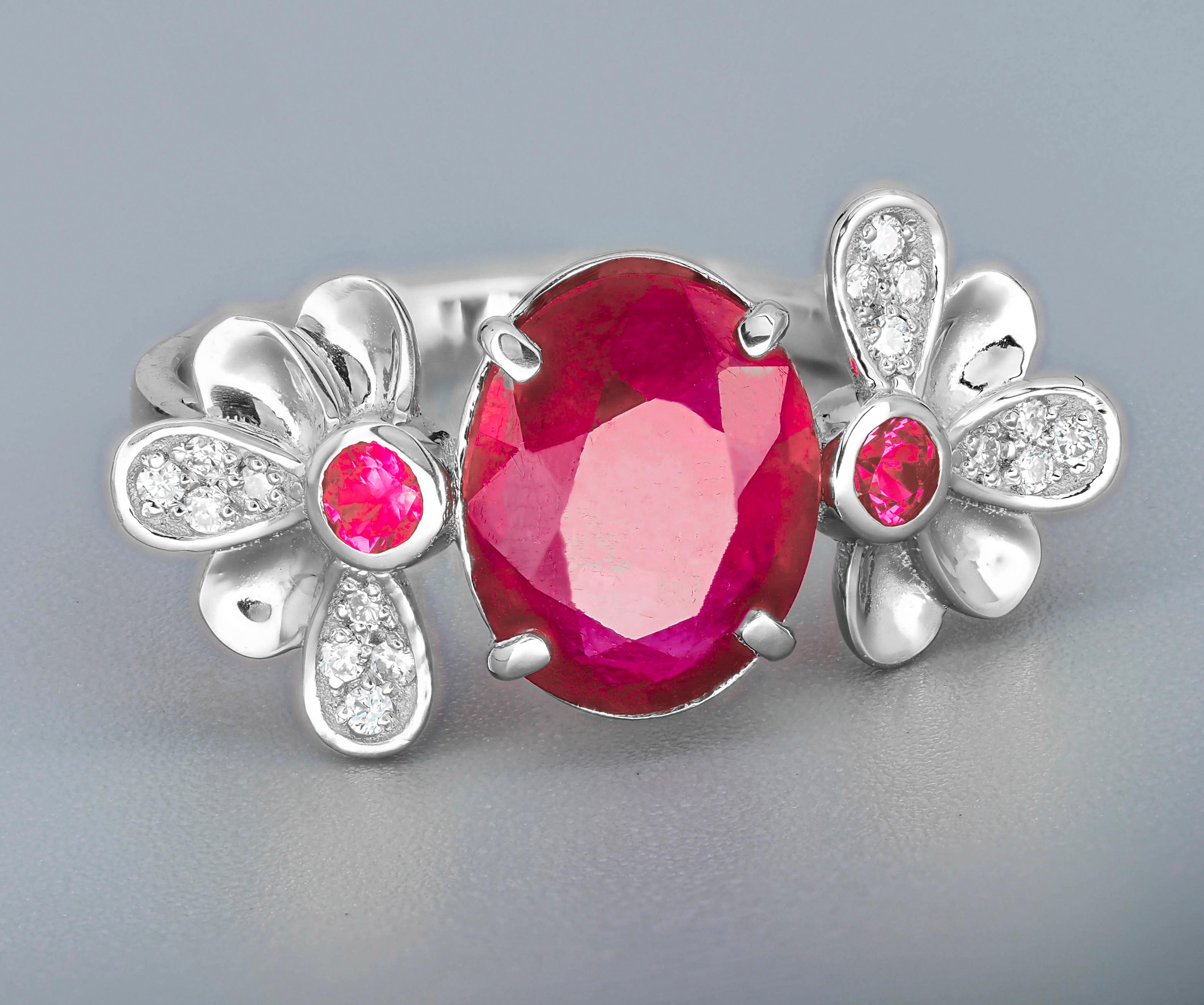 Women's Genuine Ruby Ring, Ruby and Diamonds Ring