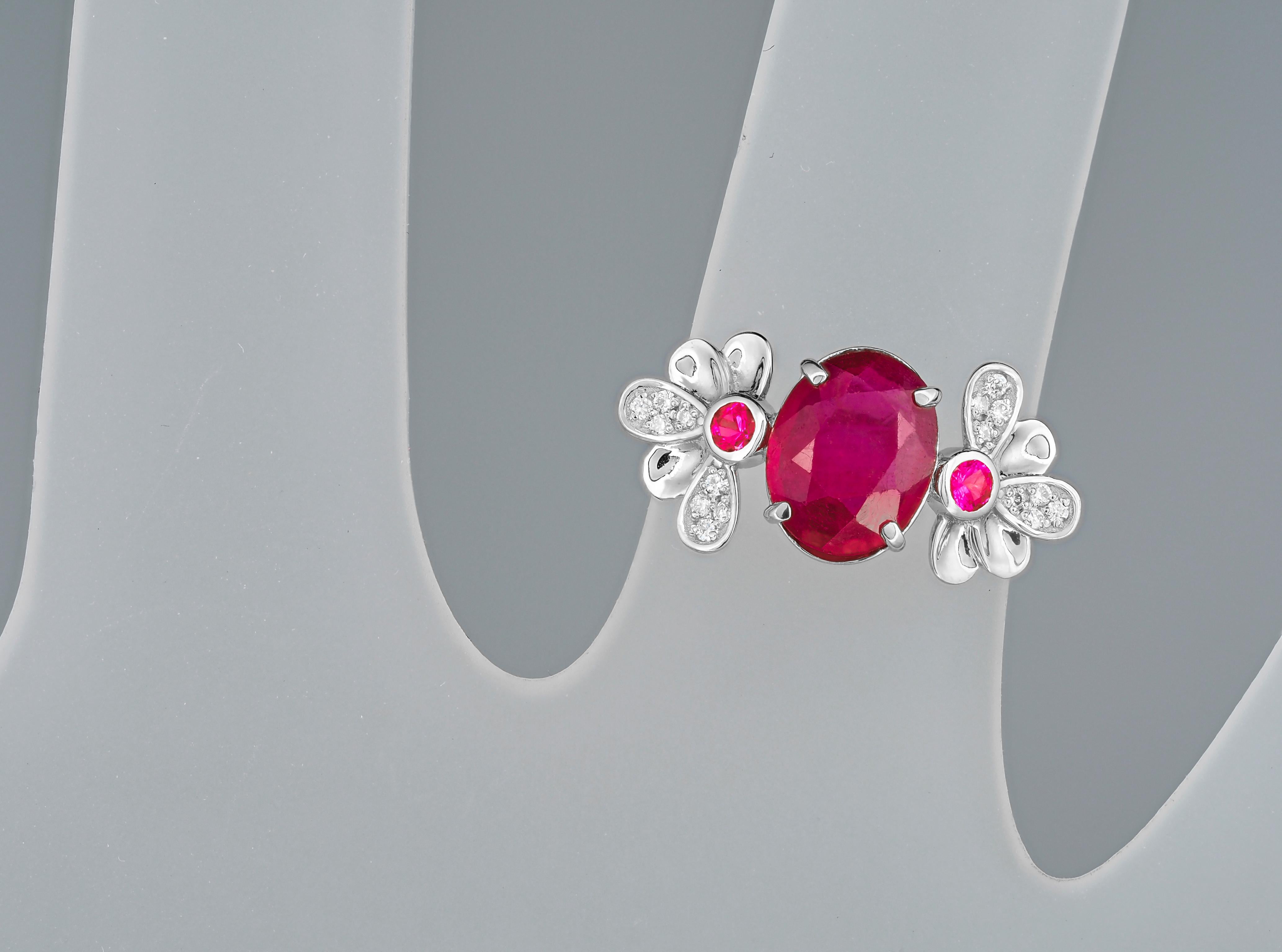 Genuine Ruby Ring, Ruby and Diamonds Ring 1