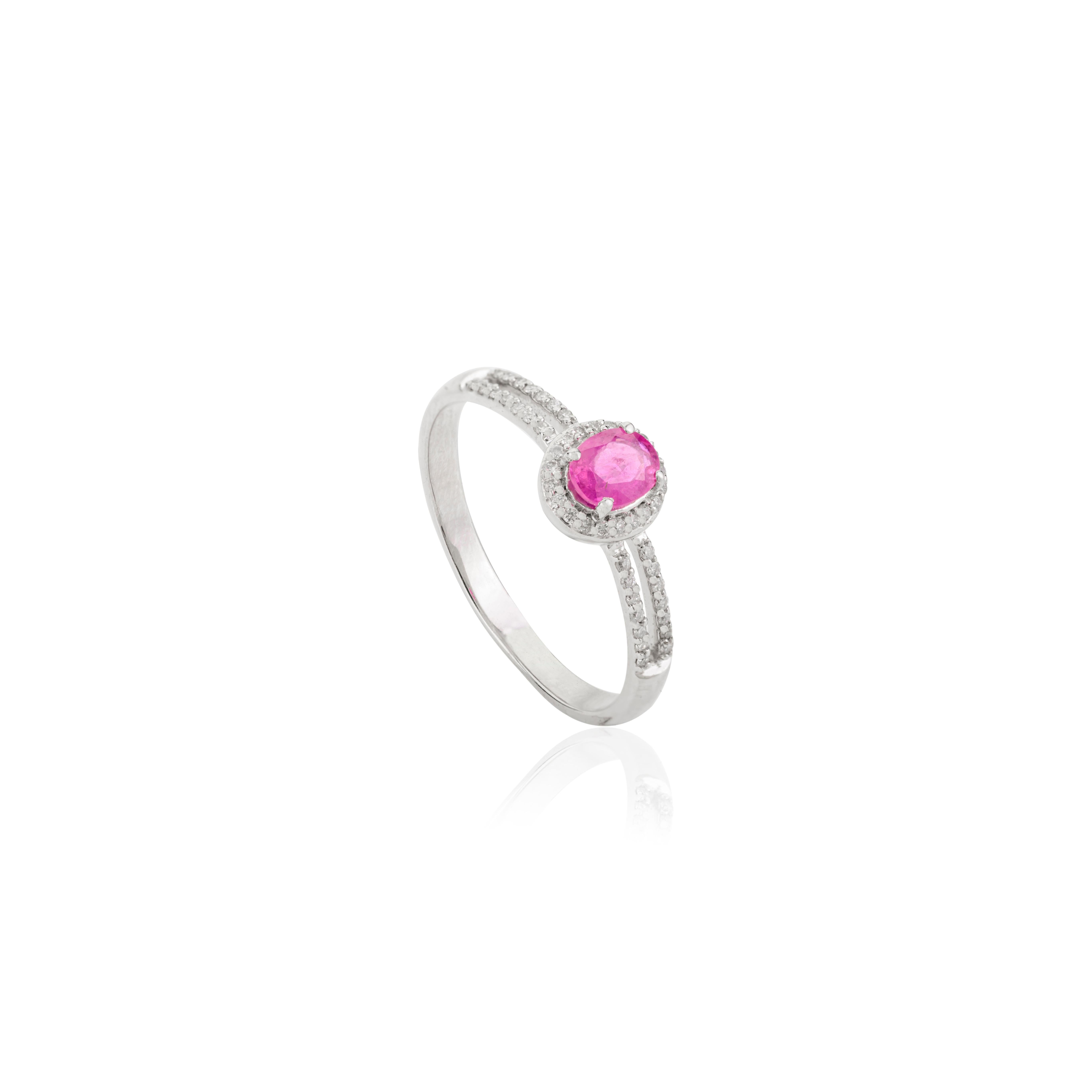 For Sale:  Genuine Ruby Split Band Halo Engagement Ring in 14K White Gold Gift for Women 3