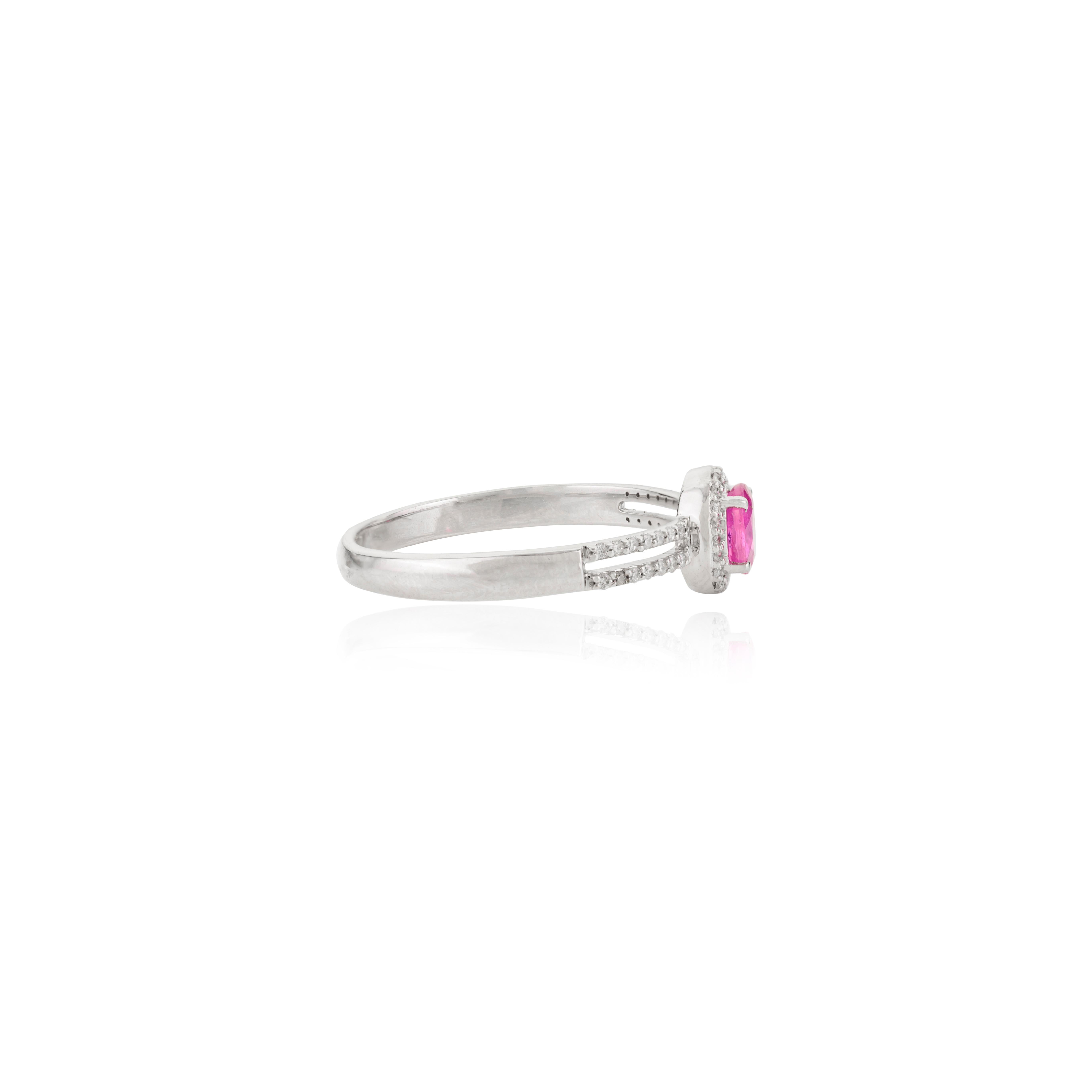 For Sale:  Genuine Ruby Split Band Halo Engagement Ring in 14K White Gold Gift for Women 8
