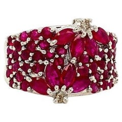 Vintage Genuine Ruby Statement Band Ring in 925 Sterling Silver, Wedding Rings For Women