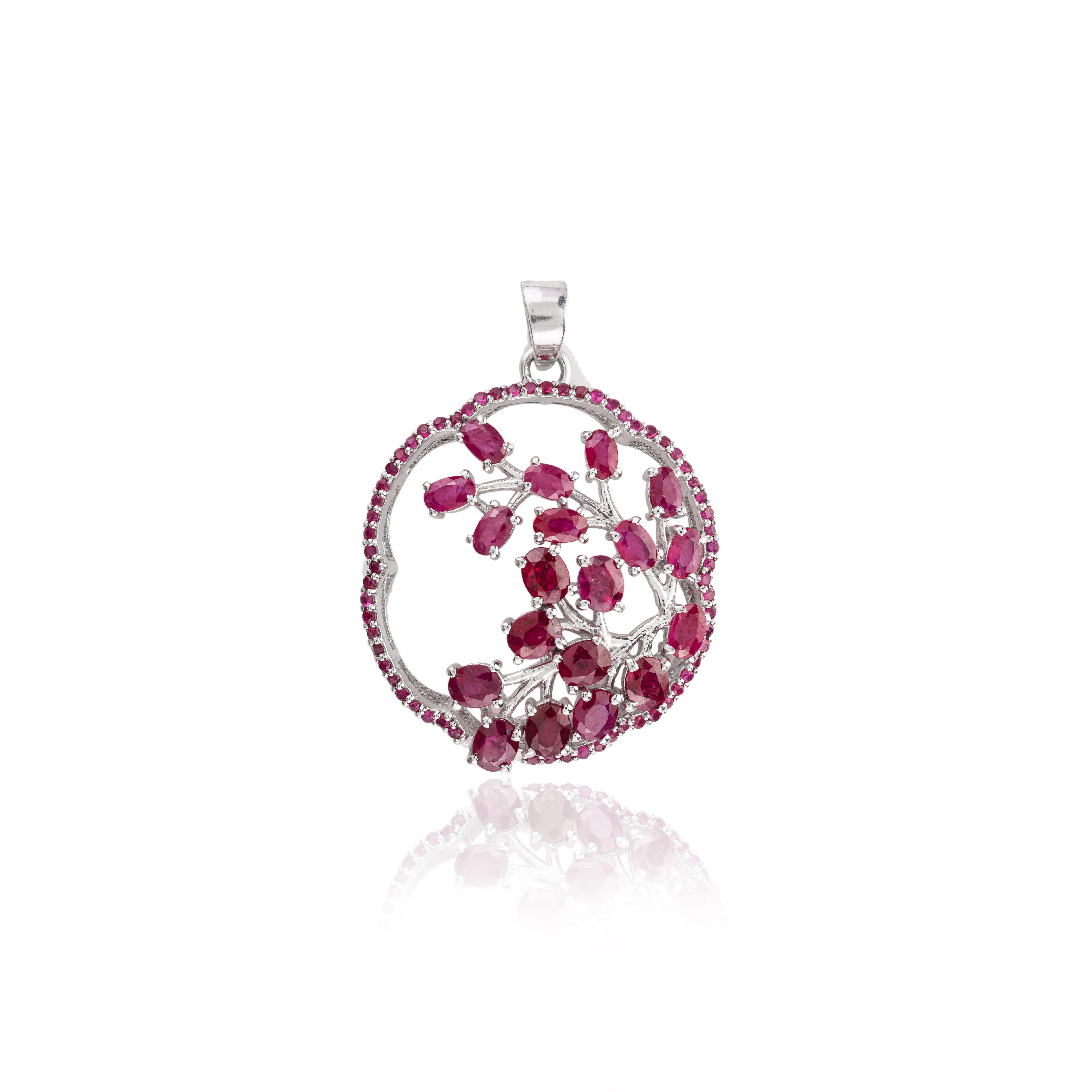Art Nouveau Ciondolo con albero della vita in vero rubino realizzato in argento Sterling Silver Regalo per la festa della mamma in vendita