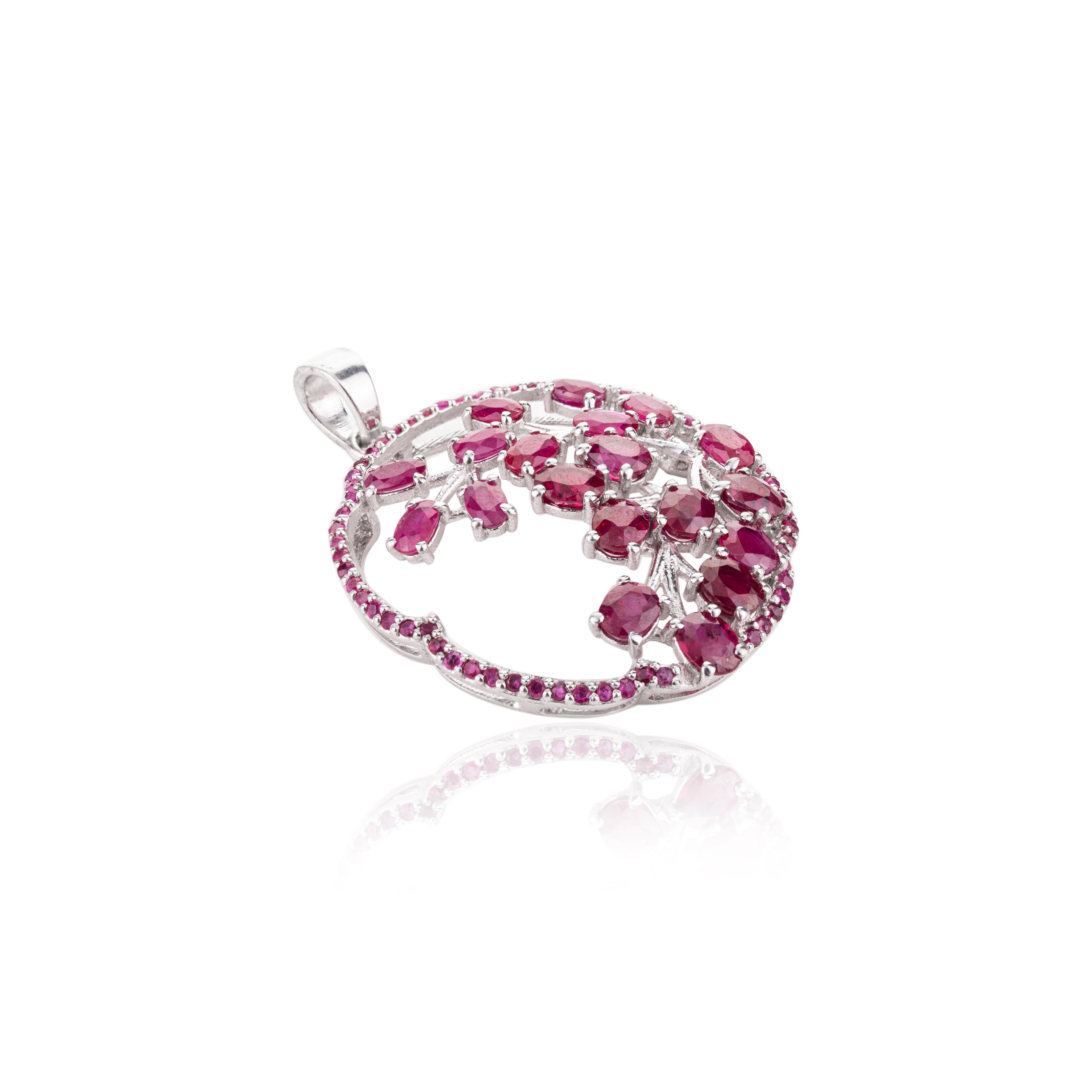 Women's Genuine Ruby Tree of Life Pendant Crafted in Sterling Silver For Sale