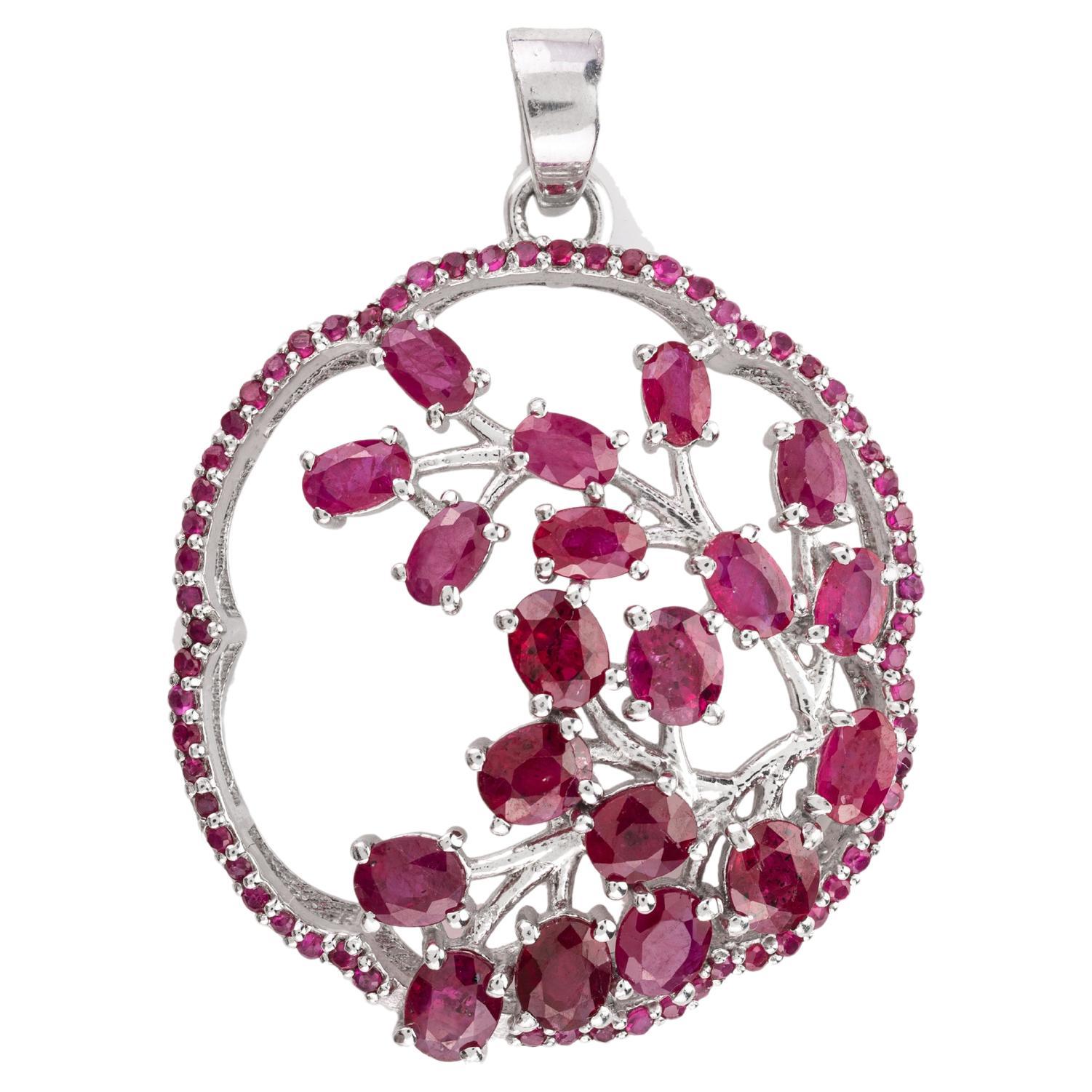 Genuine Ruby Tree of Life Pendant Crafted in Sterling Silver For Sale