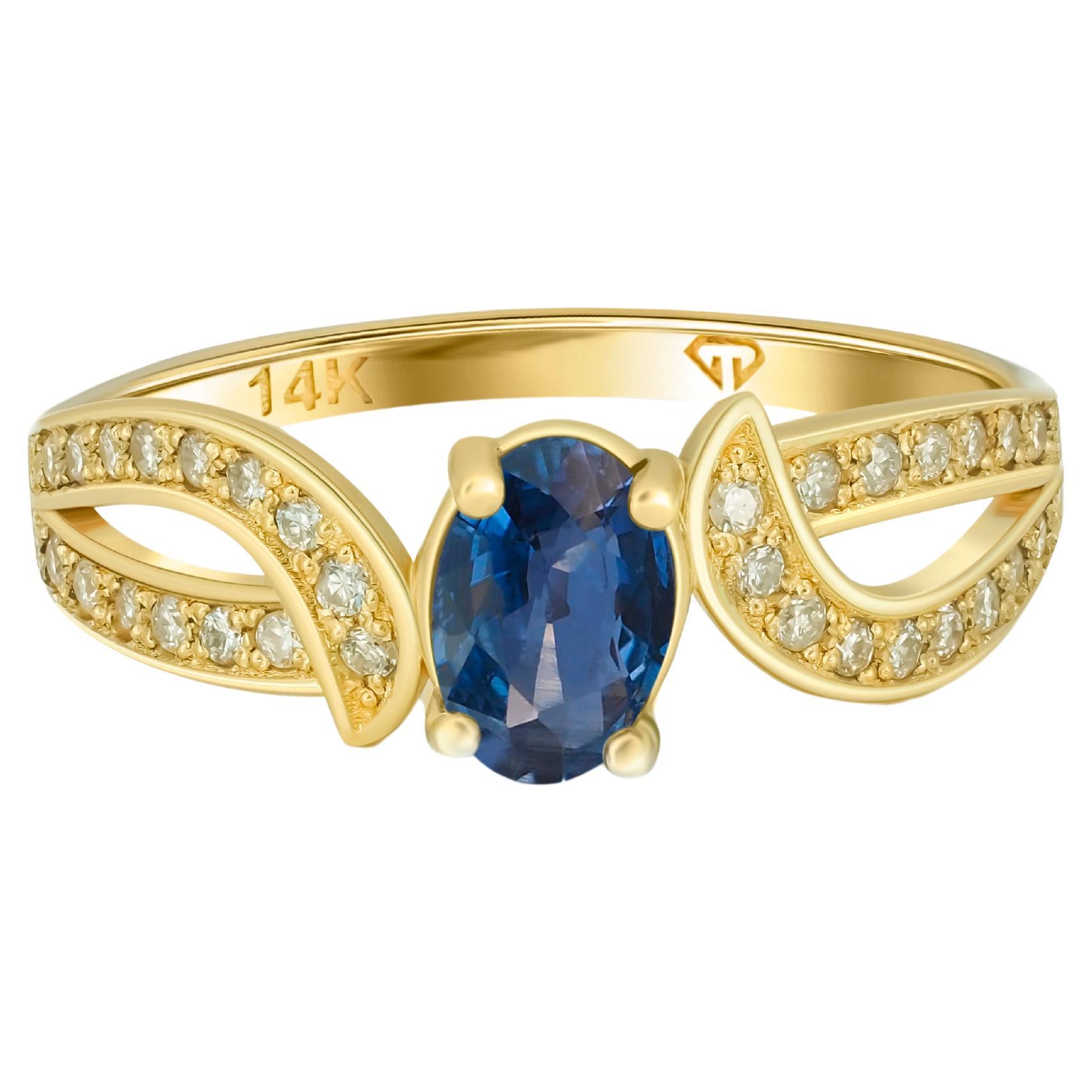 Genuine sapphire 14k gold ring. 