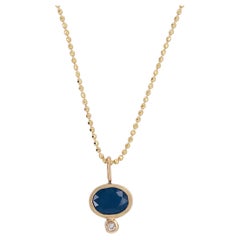 Oval Sapphire and Diamond Pendant Necklace 14k Yellow Gold, 1.65 ct Sapphire