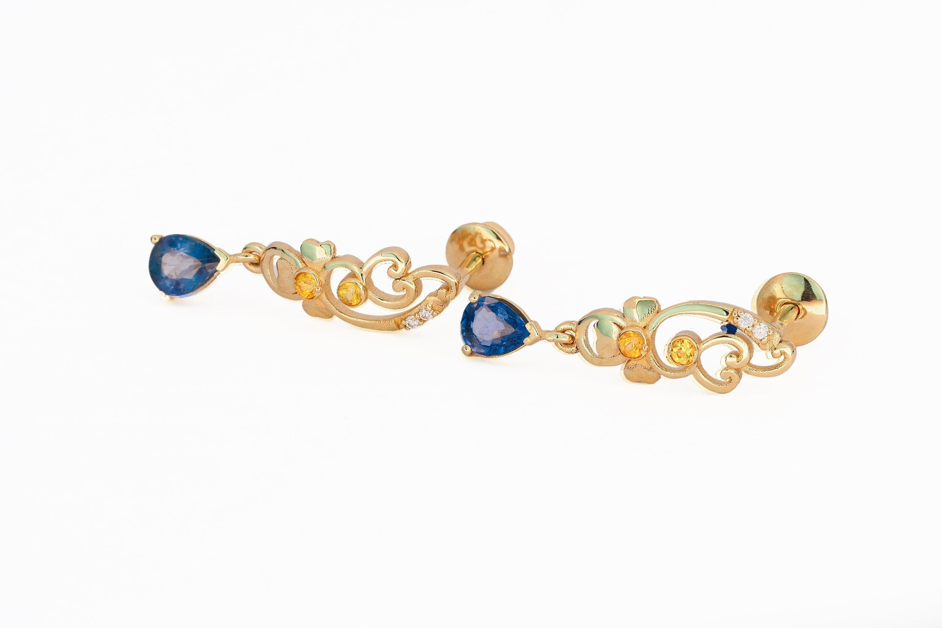 Pear Cut Genuine sapphire earrings studs For Sale