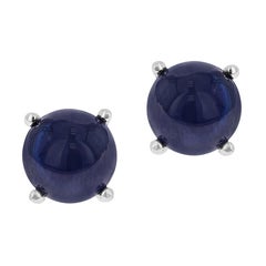 Runde Cabochon-Ohrstecker aus echtem Saphir, Sterlingsilber
