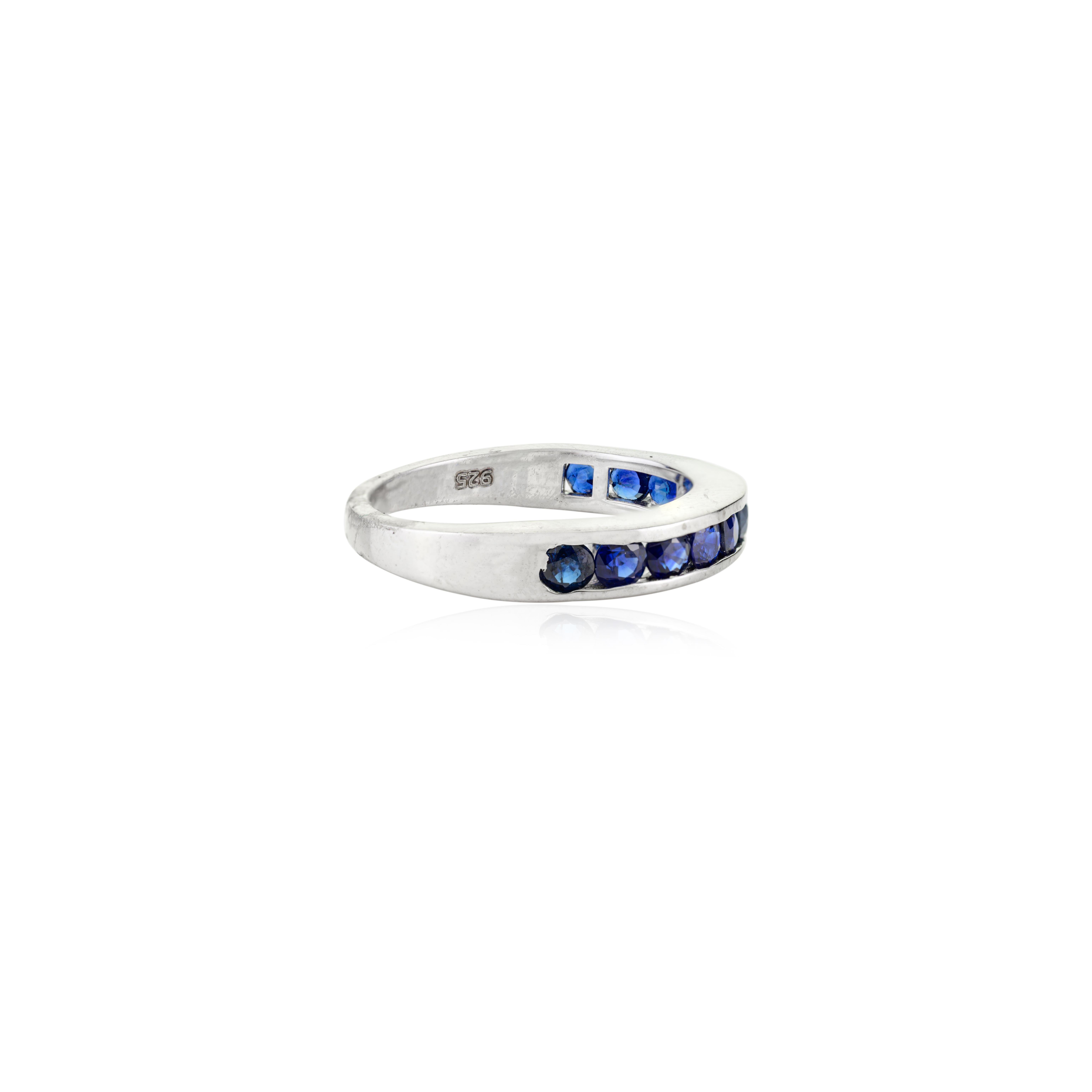 For Sale:  Genuine Sapphire Stackable Half Eternity Band for Women Ring in 925 Silver 10