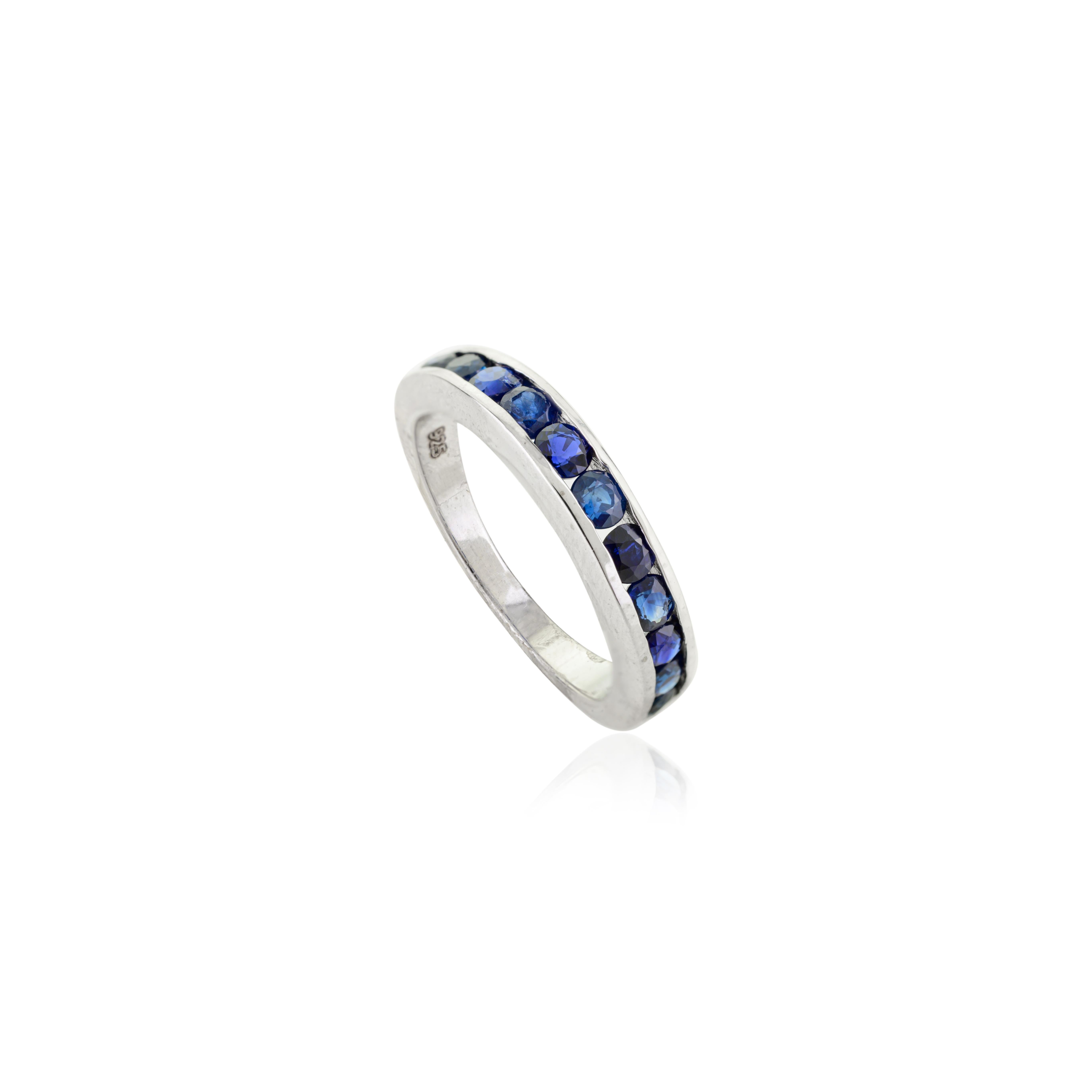 For Sale:  Genuine Sapphire Stackable Half Eternity Band for Women Ring in 925 Silver 12
