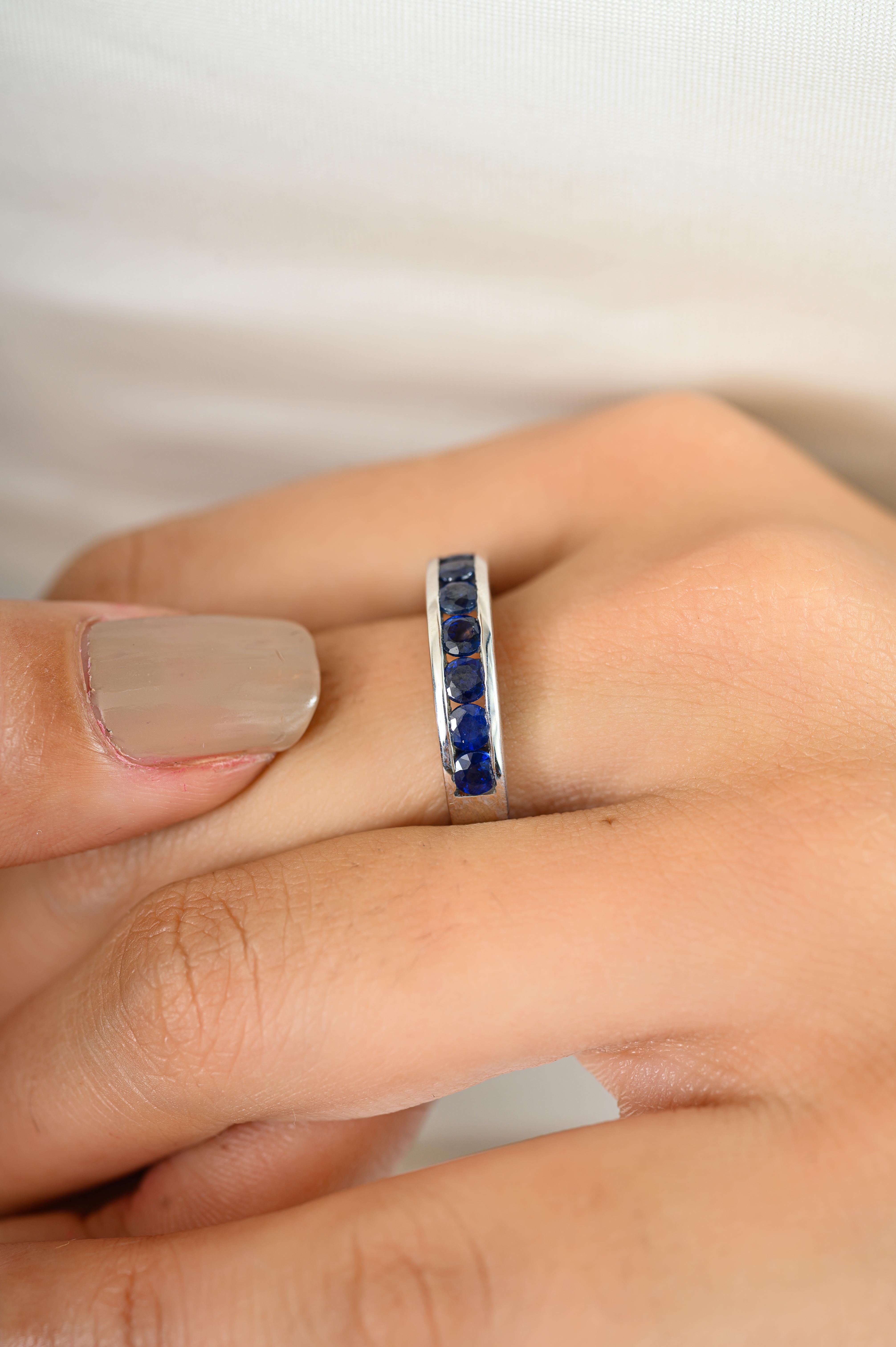 For Sale:  Genuine Sapphire Stackable Half Eternity Band for Women Ring in 925 Silver 2