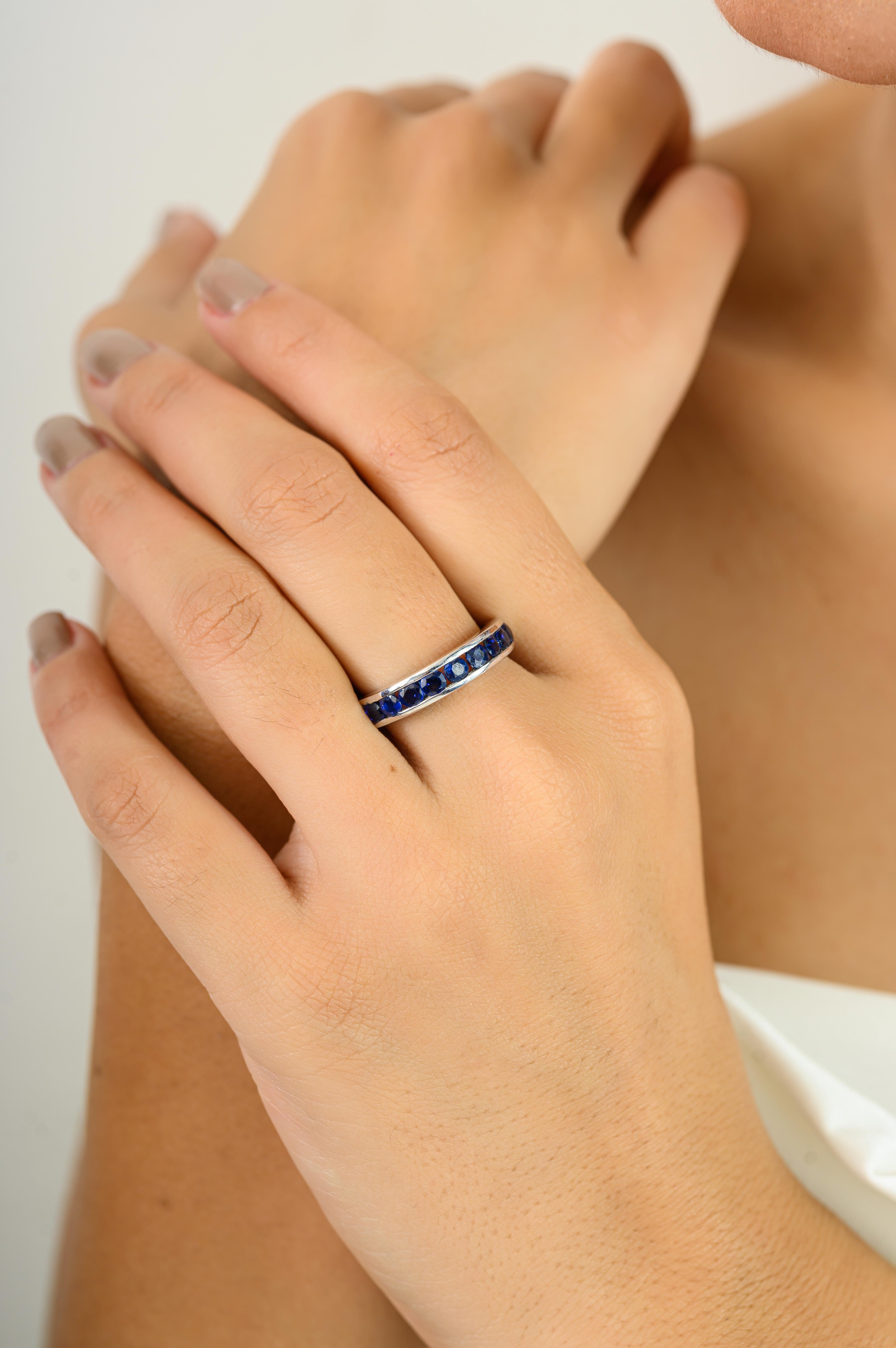 For Sale:  Genuine Sapphire Stackable Half Eternity Band for Women Ring in 925 Silver 4