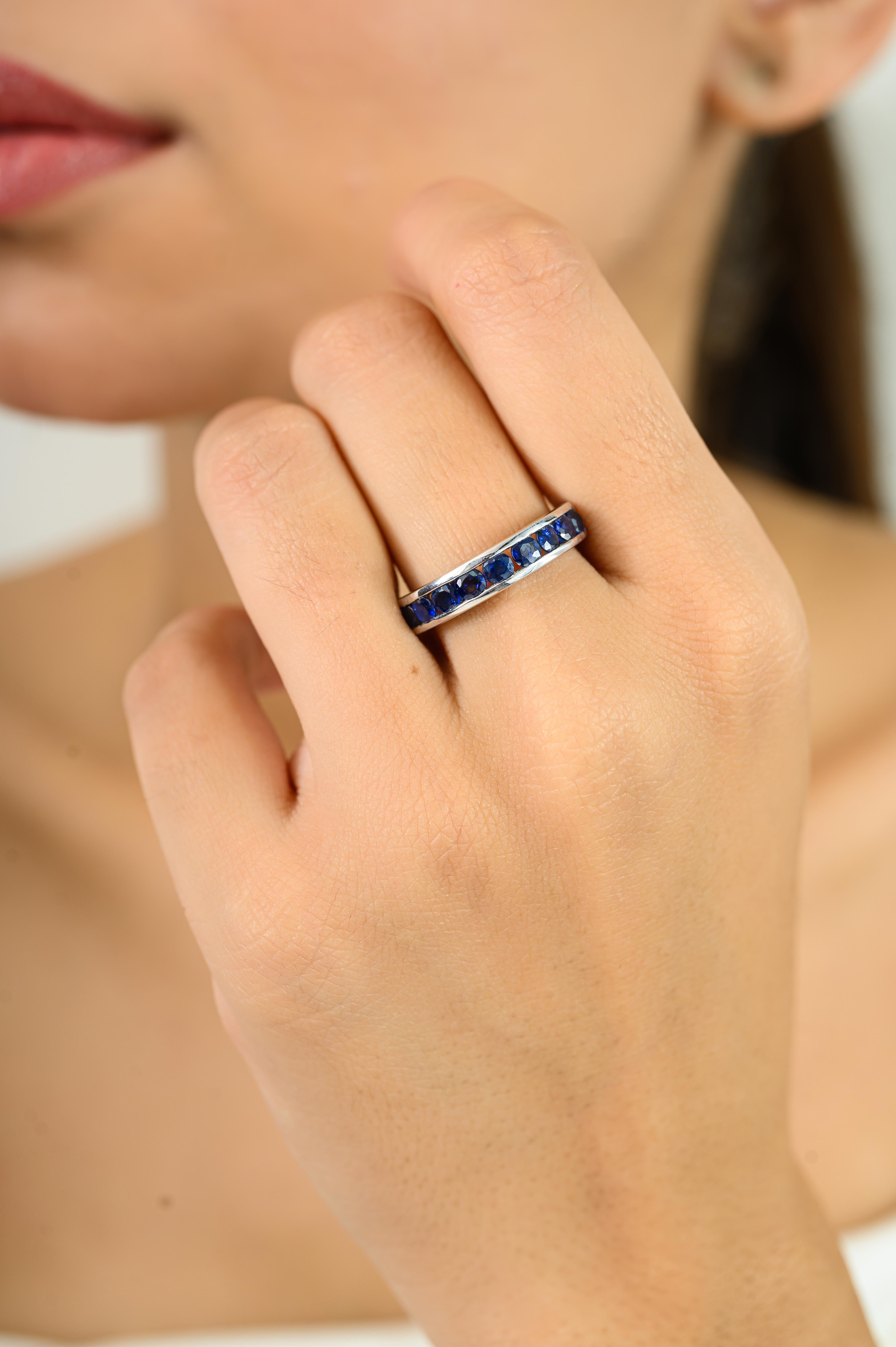 For Sale:  Genuine Sapphire Stackable Half Eternity Band for Women Ring in 925 Silver 6
