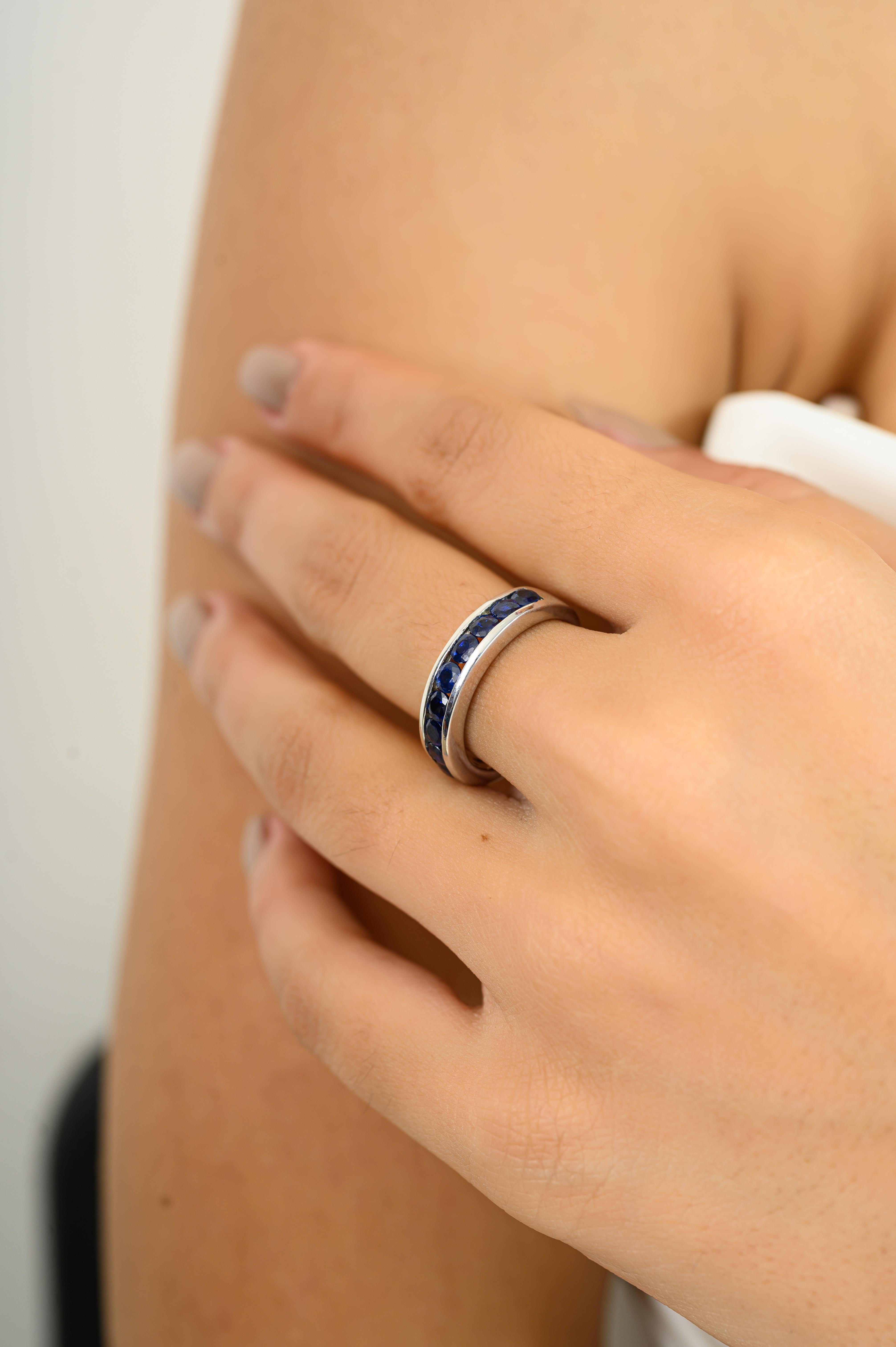 For Sale:  Genuine Sapphire Stackable Half Eternity Band for Women Ring in 925 Silver 8