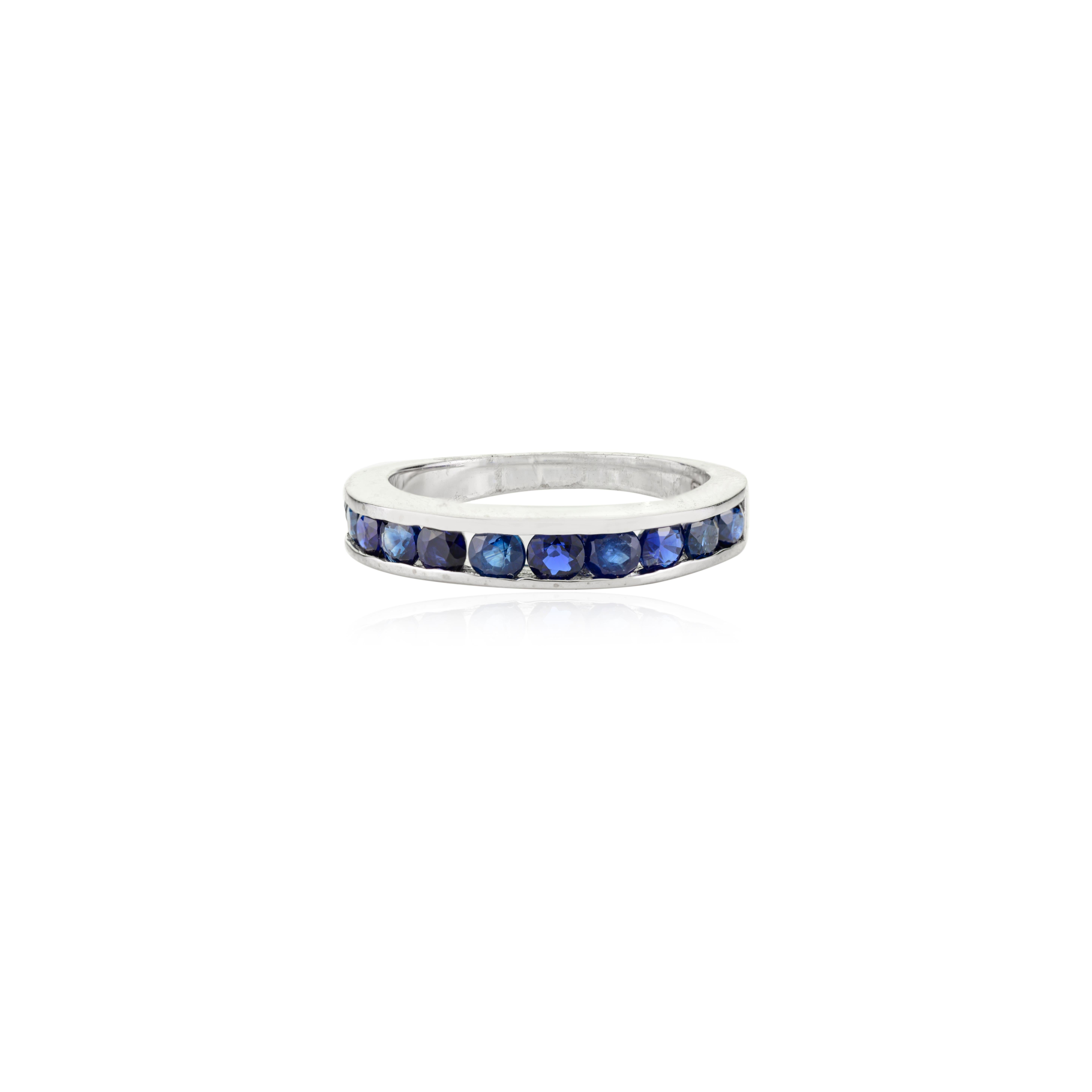 For Sale:  Genuine Sapphire Stackable Half Eternity Band for Women Ring in 925 Silver 9
