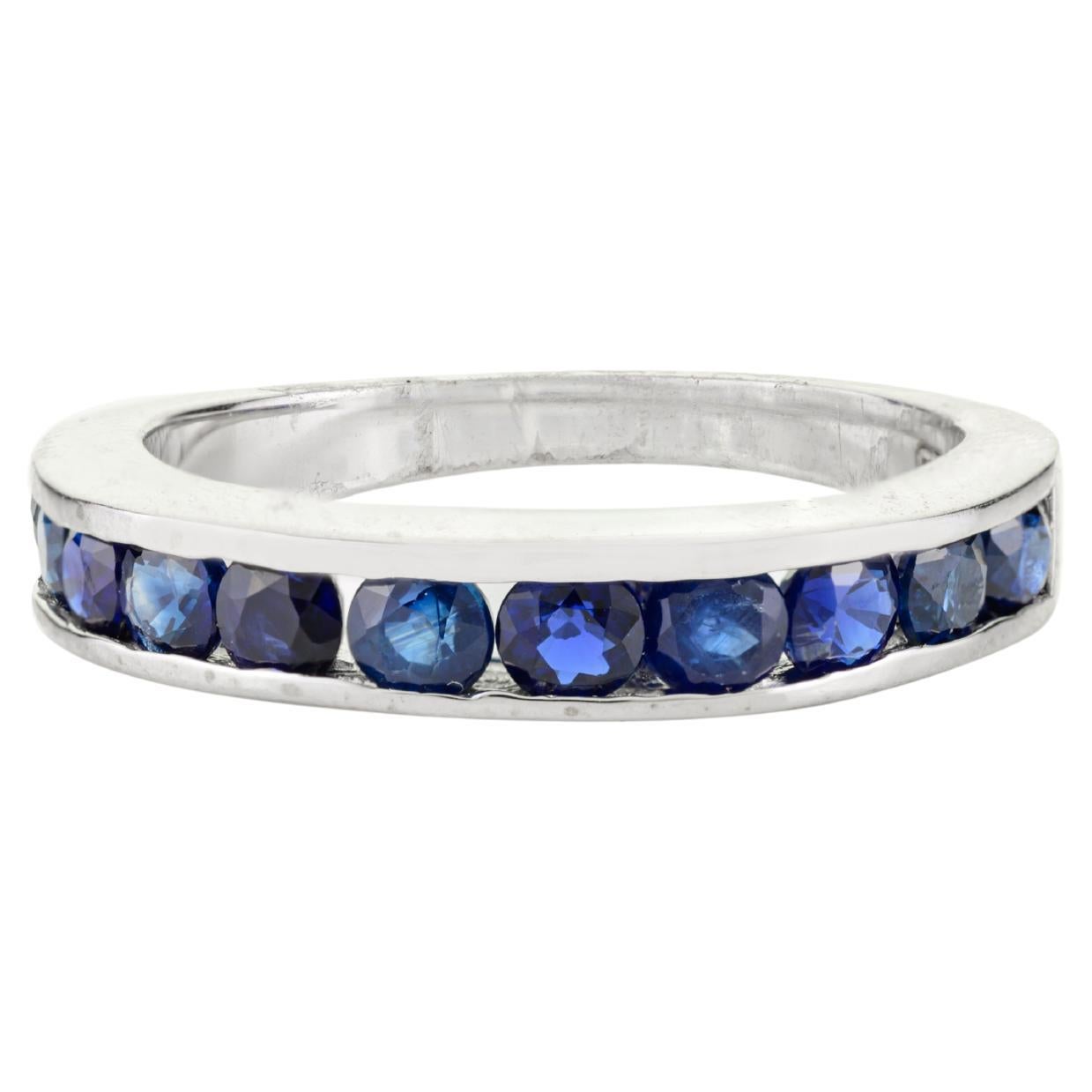 For Sale:  Genuine Sapphire Stackable Half Eternity Band for Women Ring in 925 Silver