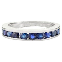 Genuine Sapphire Stackable Half Eternity Band for Women Ring in 925 Silver