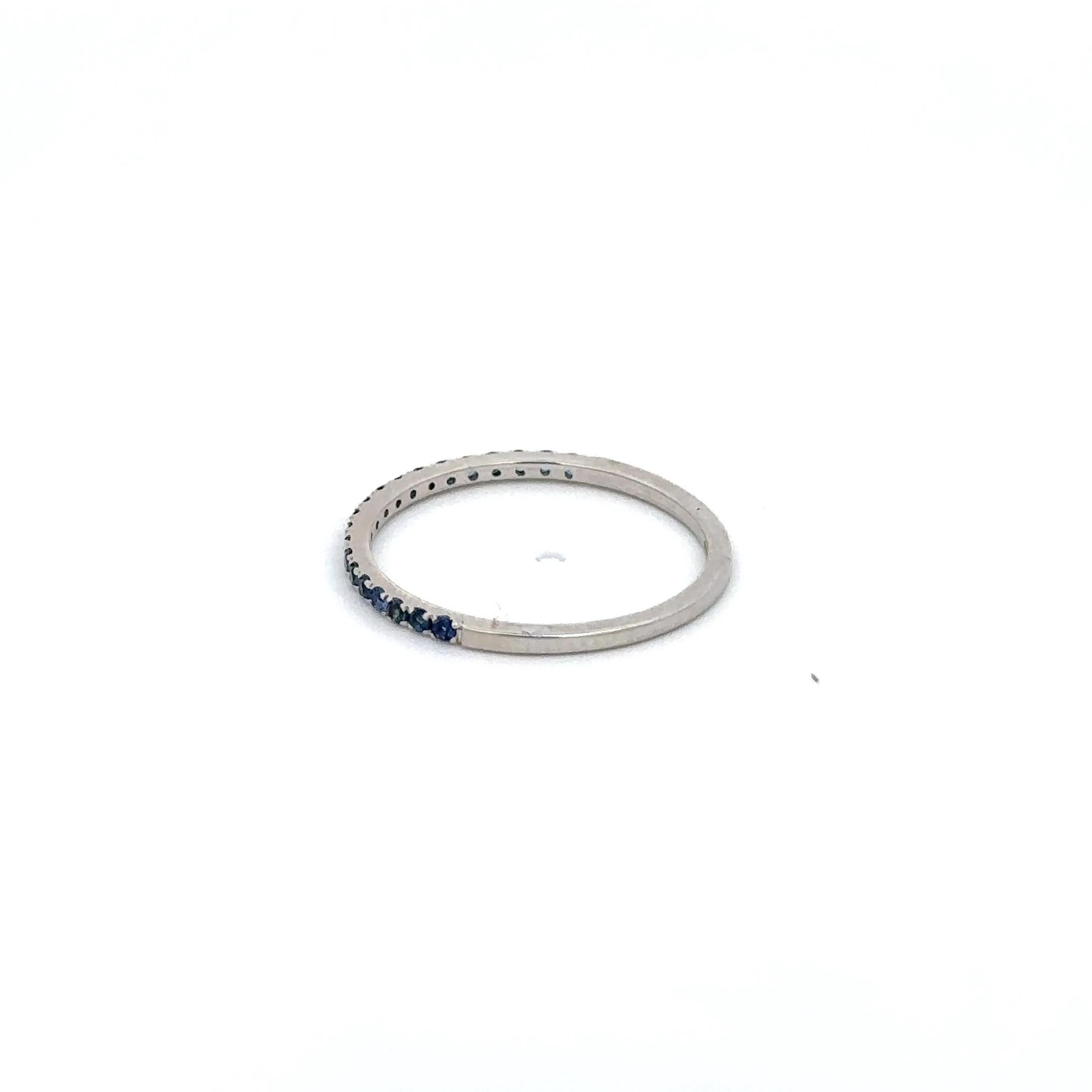 For Sale:  Genuine Sapphire Stackable Half Eternity Band Ring in 18k Solid White Gold 11
