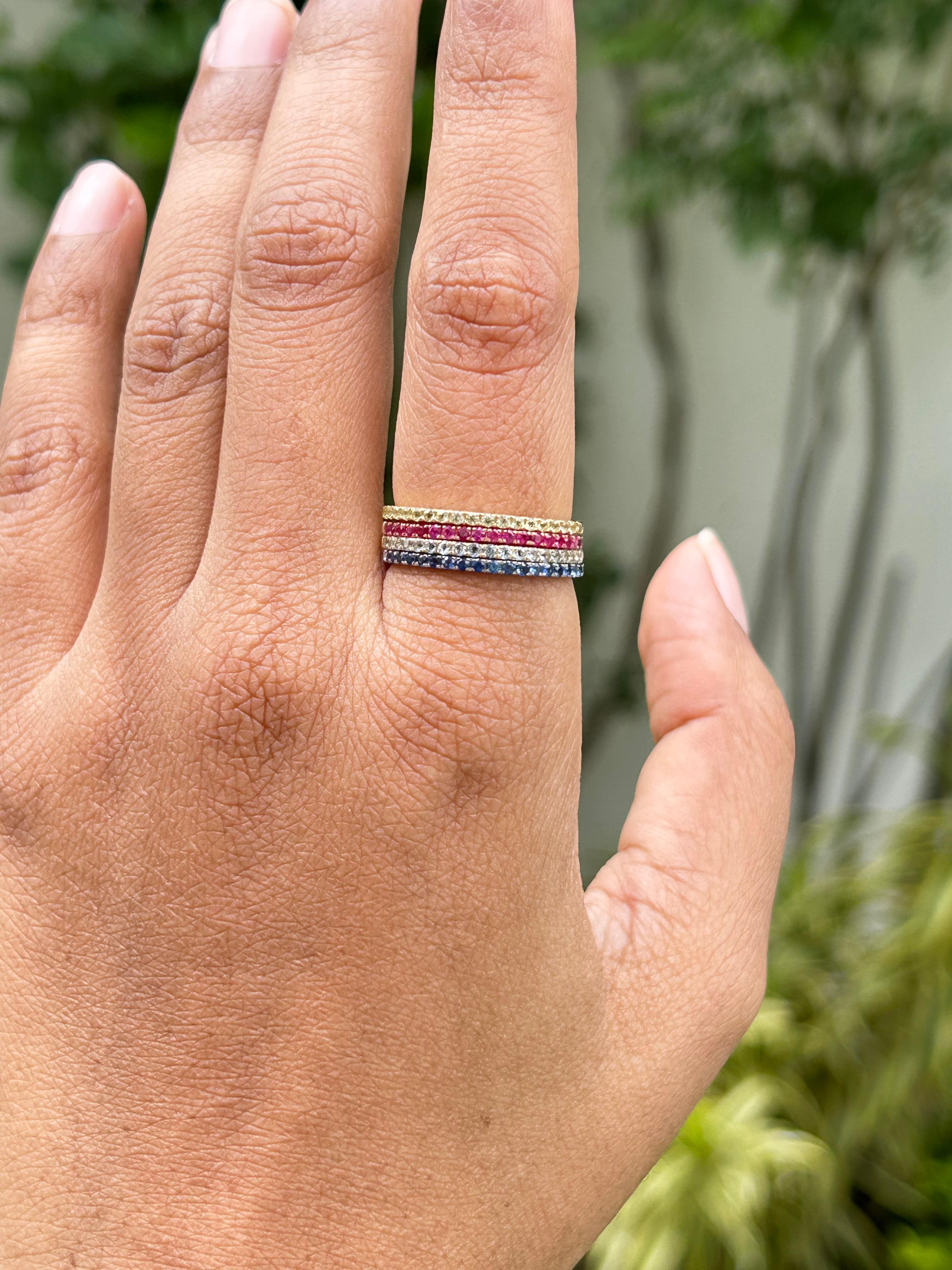 For Sale:  Genuine Sapphire Stackable Half Eternity Band Ring in 18k Solid White Gold 15