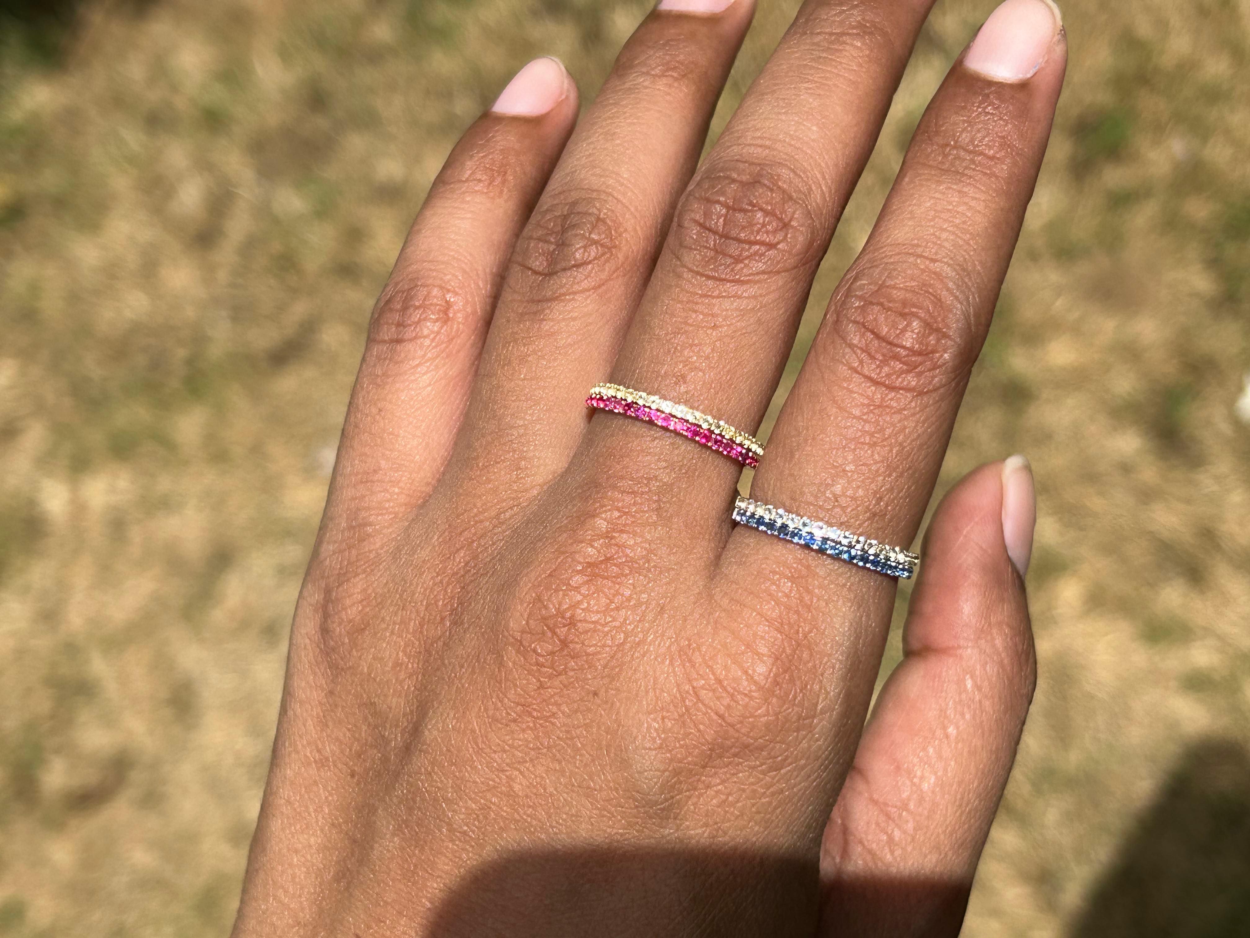 For Sale:  Genuine Sapphire Stackable Half Eternity Band Ring in 18k Solid White Gold 16