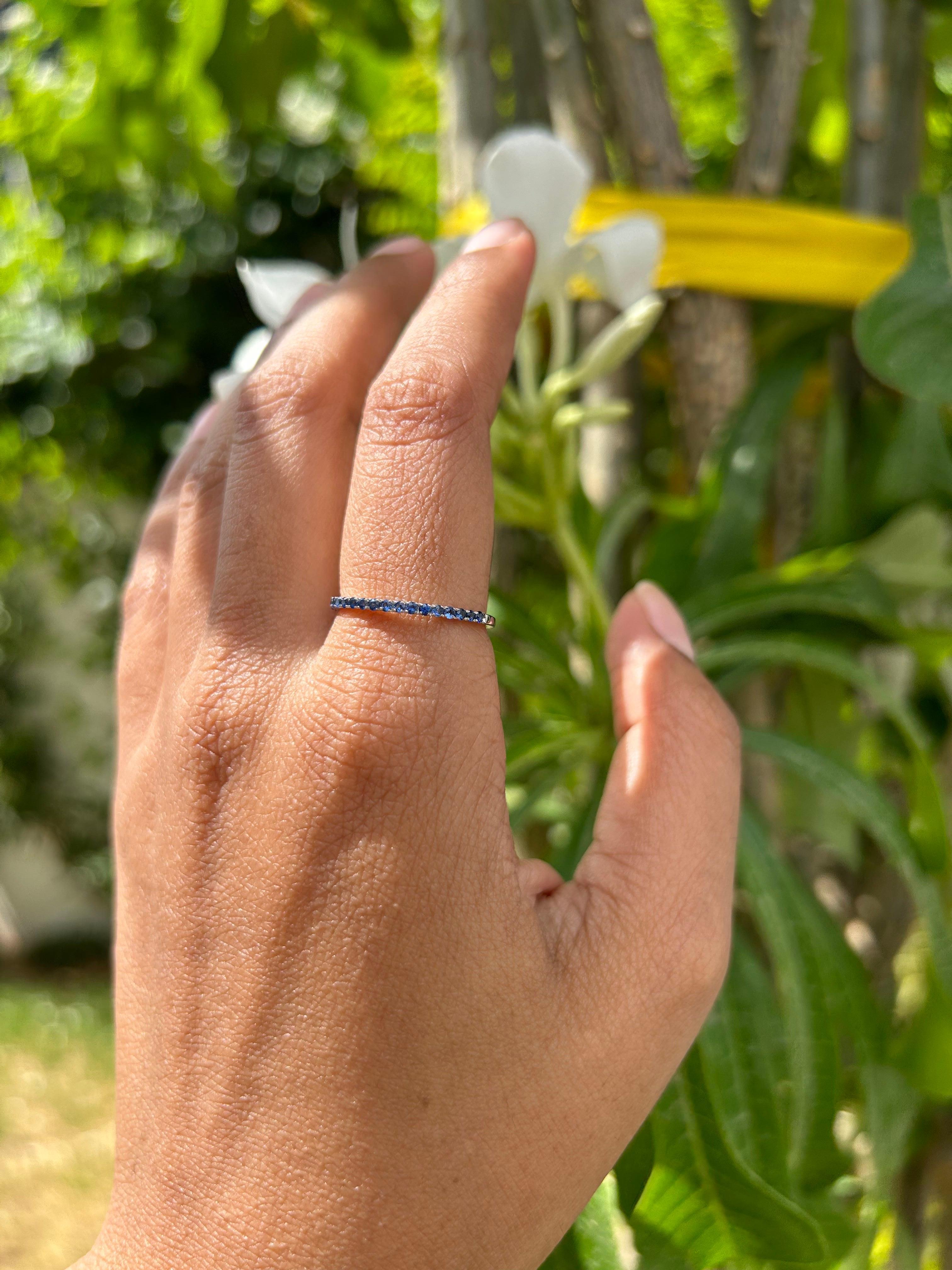 For Sale:  Genuine Sapphire Stackable Half Eternity Band Ring in 18k Solid White Gold 3
