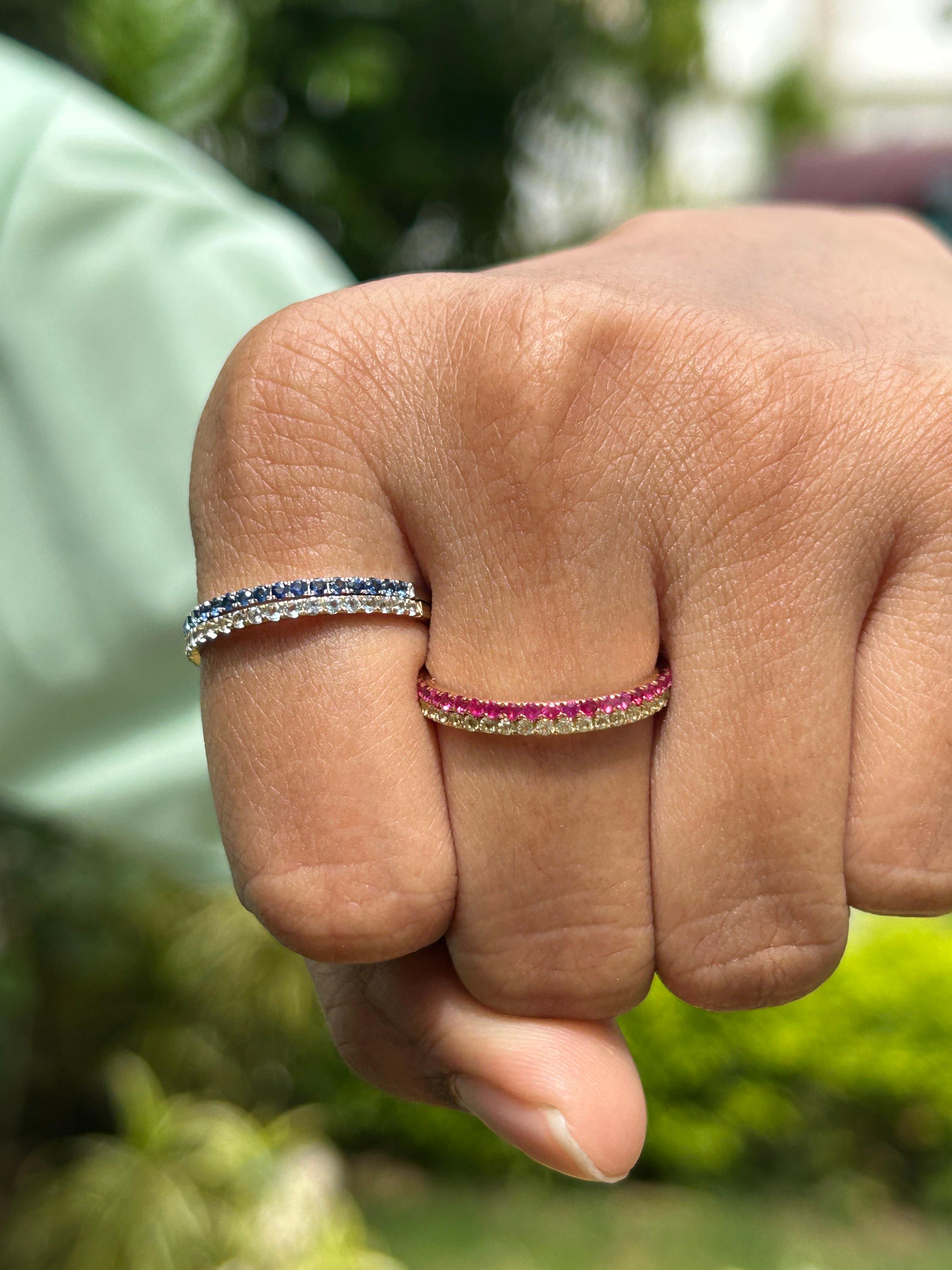For Sale:  Genuine Sapphire Stackable Half Eternity Band Ring in 18k Solid White Gold 4