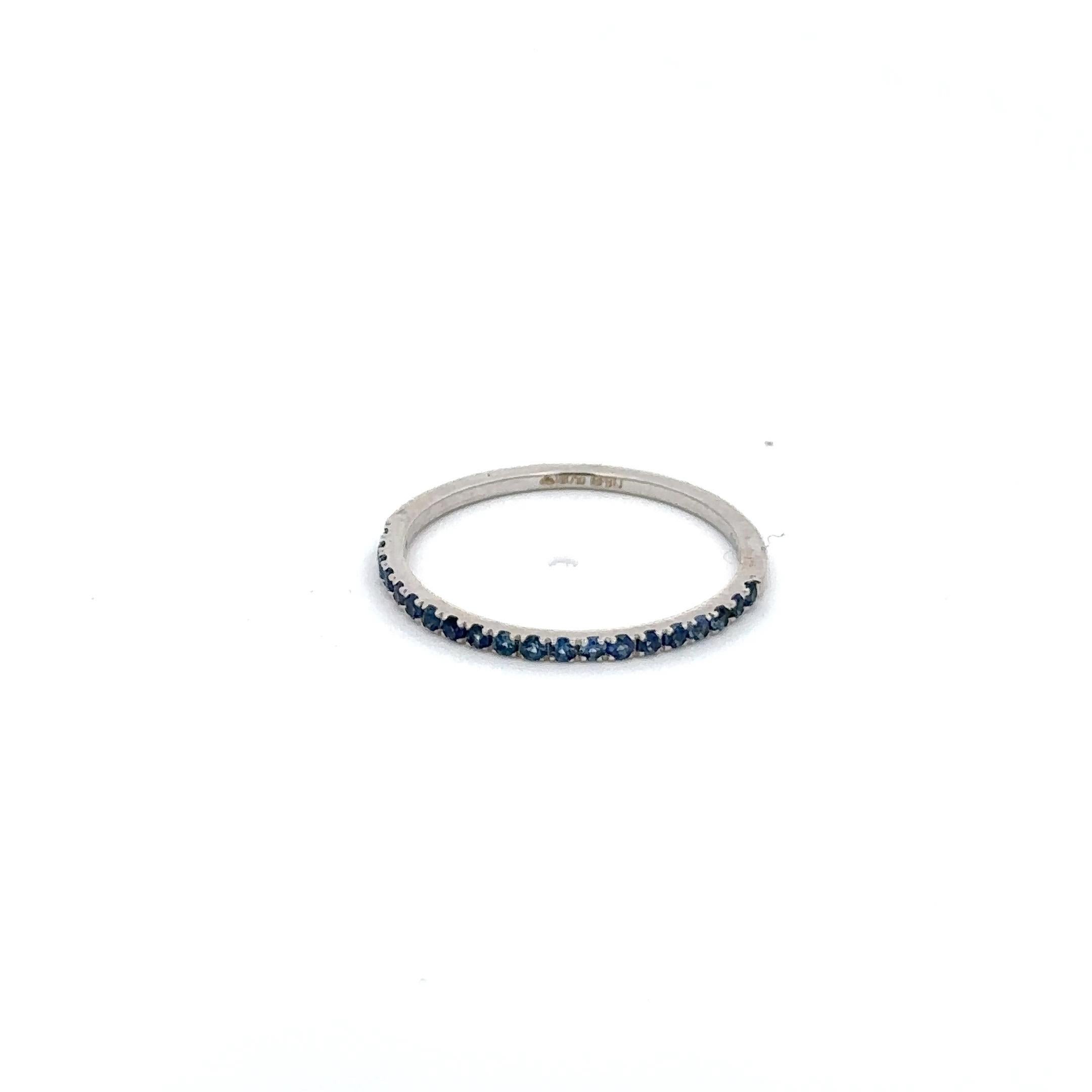 For Sale:  Genuine Sapphire Stackable Half Eternity Band Ring in 18k Solid White Gold 8