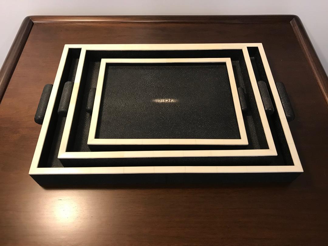 Genuine Shagreen and Bone Inlay Tray In New Condition For Sale In New York, NY