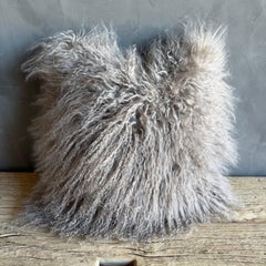 Genuine Sheep Long Hair Pillow in Taupe
