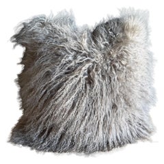 Genuine Sheep Long Hair Pillow in Taupe