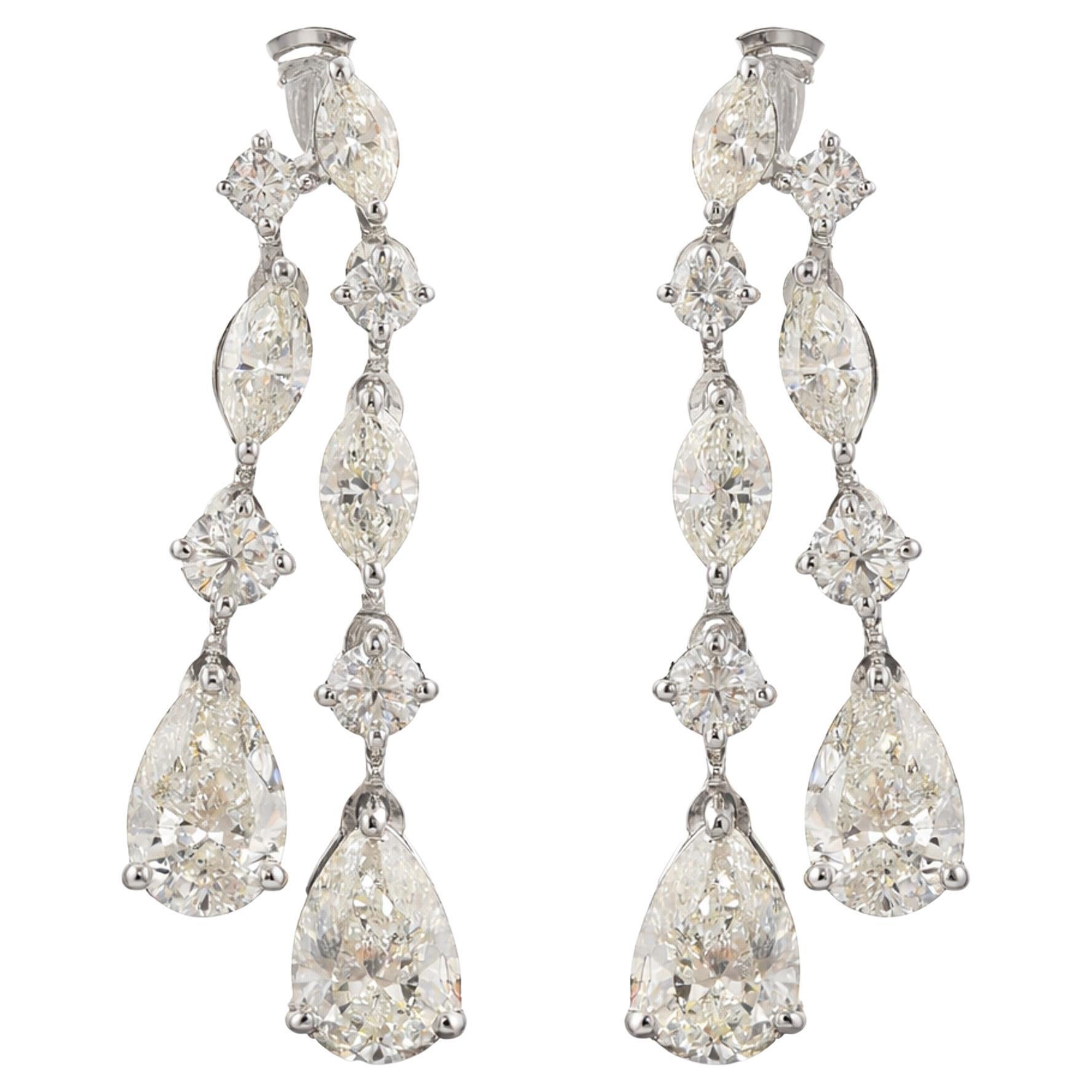 Natural Diamond Chandelier Drop Earrings 2.46 Carats in 18K White Gold