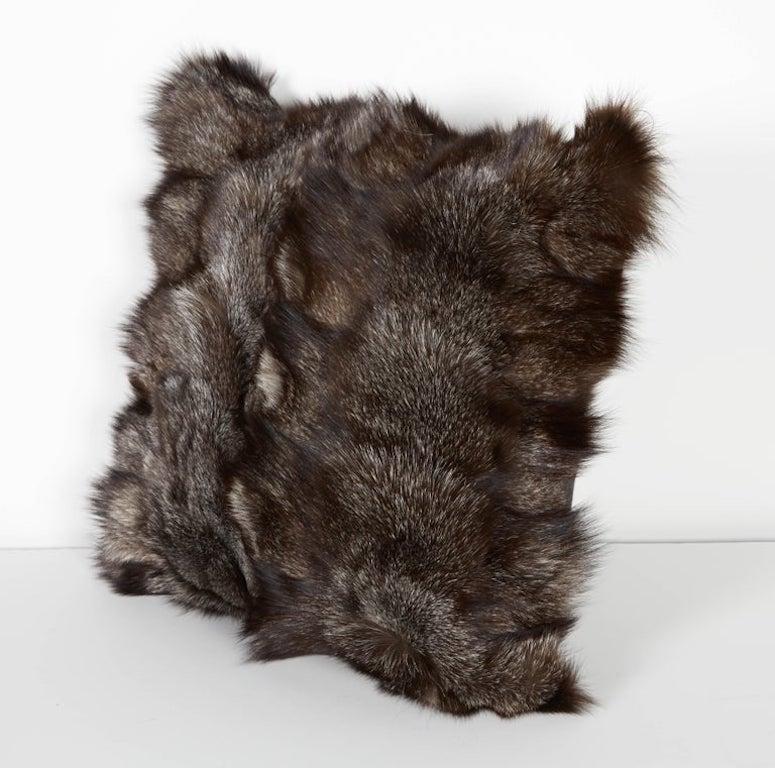 Hand-Crafted Genuine Silver Fox Fur Pillow with Cashmere Back