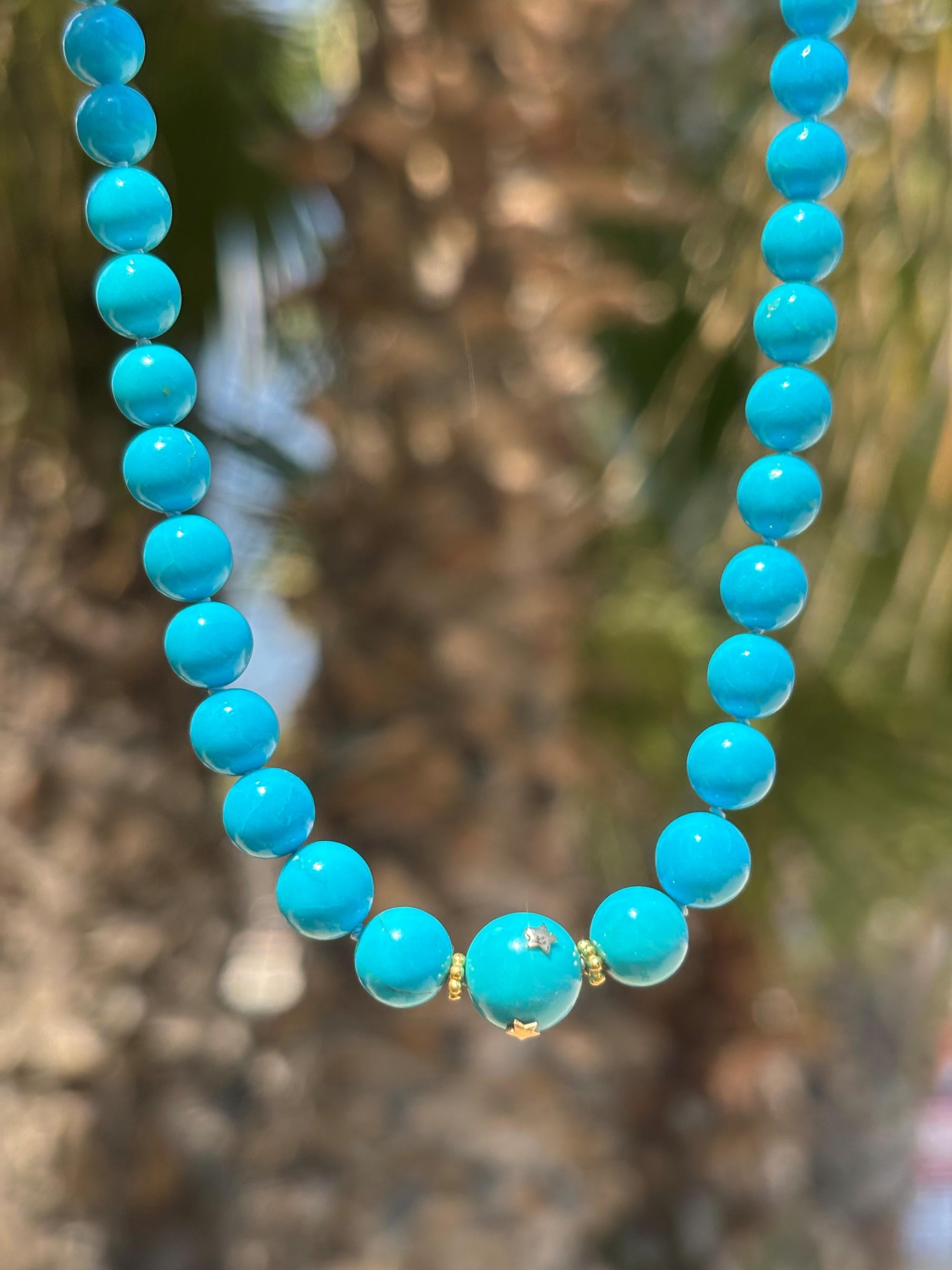 Collier en or 14K avec turquoise Véritable Belle au Bois Dormant Neuf - En vente à GOES, NL