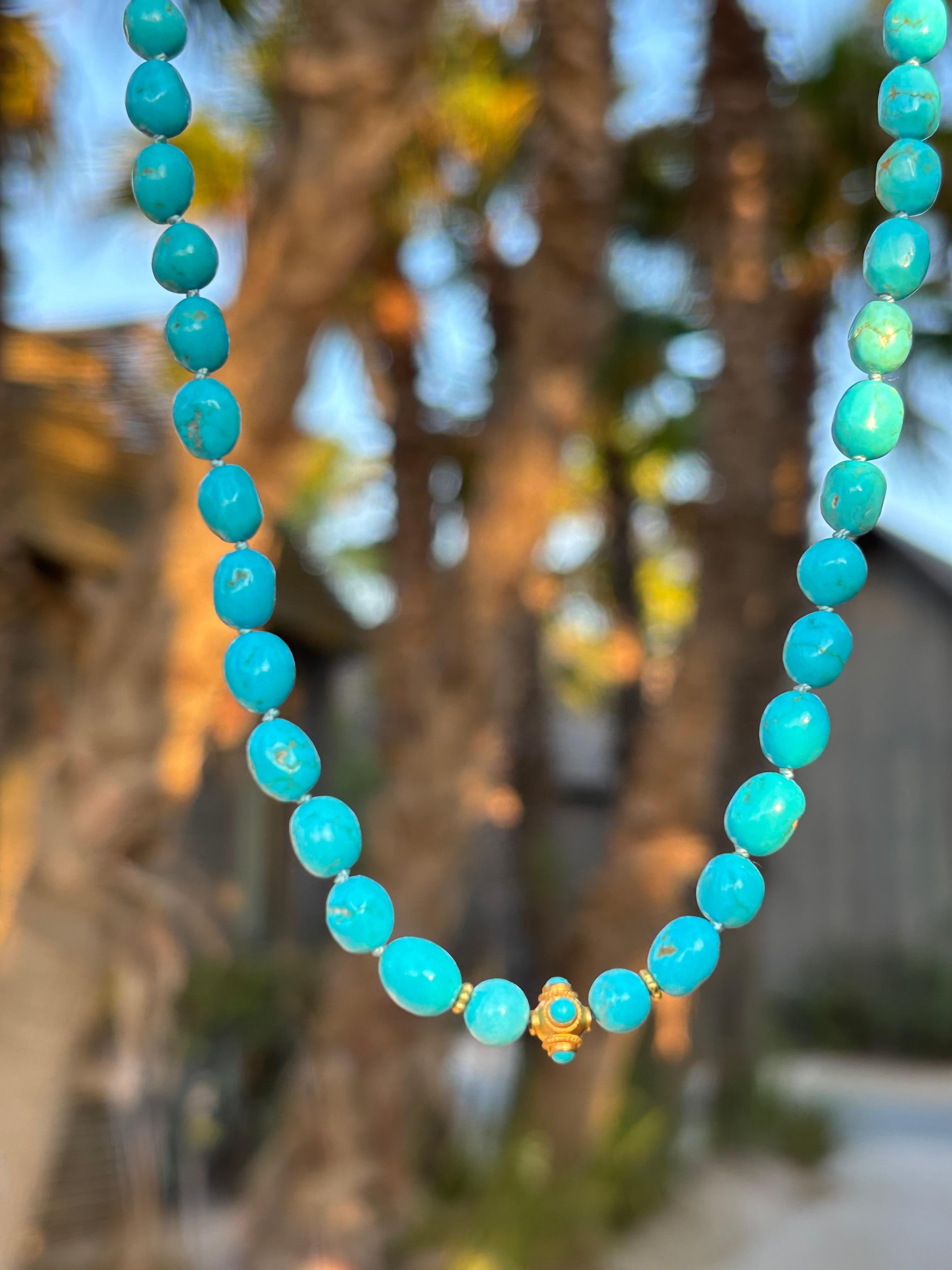 Moderne Collier en or 18K avec diamants et turquoise véritable 