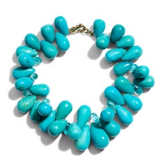 Genuine Sleeping Beauty Turquoise and Paraiba Apatite 14K Gold Drop Bracelet