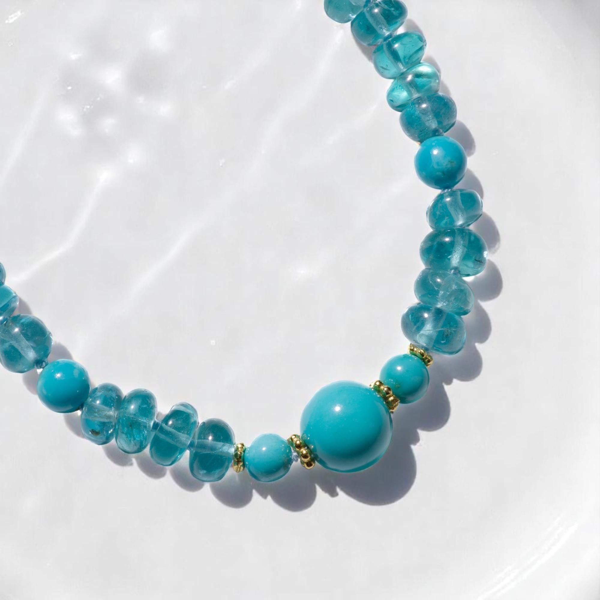 Moderno Collana in oro con turchese autentico della Bella Addormentata e apatite di Paraiba in vendita