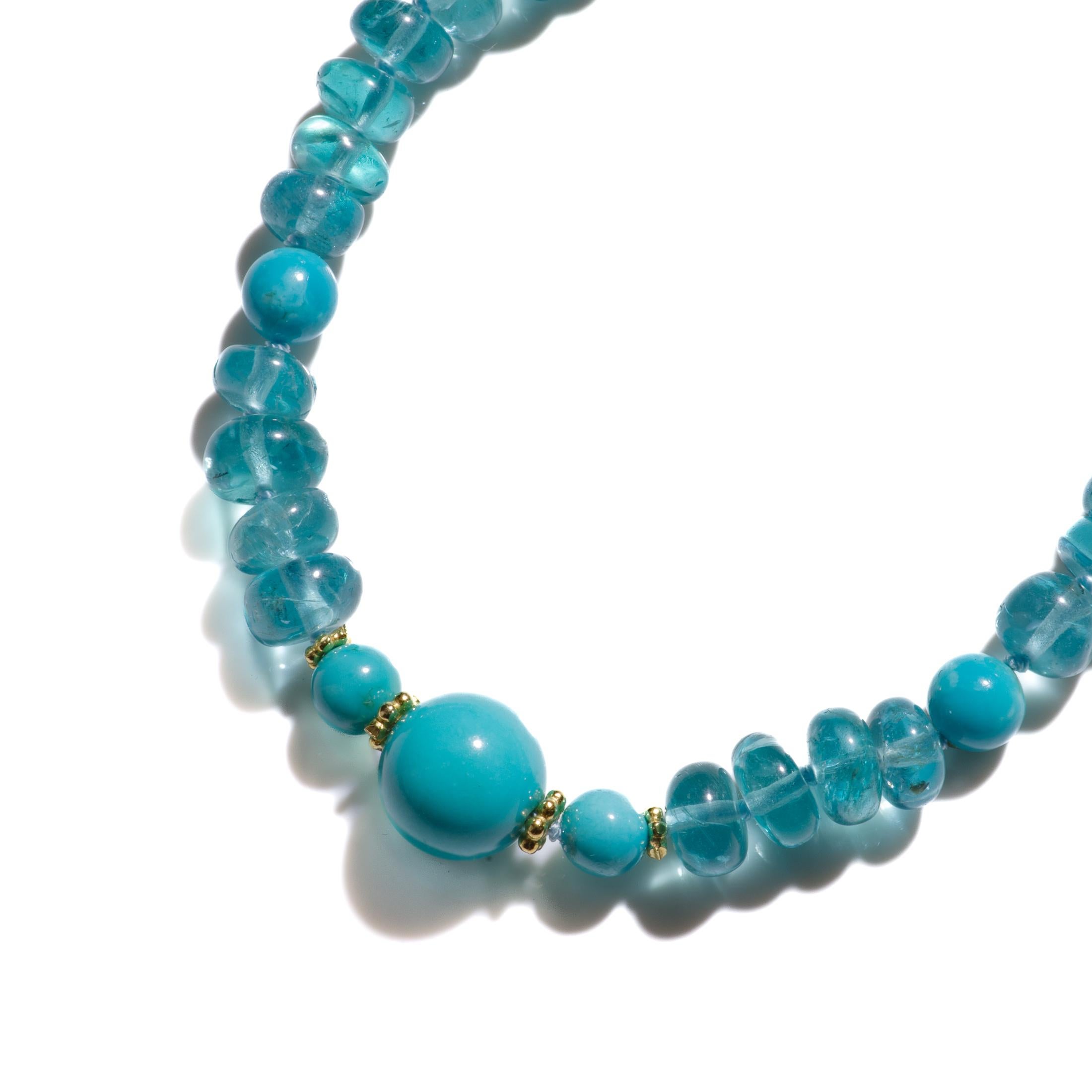 Perlina Collana in oro con turchese autentico della Bella Addormentata e apatite di Paraiba in vendita