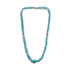 Genuine Sleeping Beauty Turquoise and Paraiba Apatite Gold Necklace