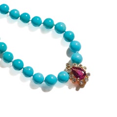 Genuine Sleeping Beauty Turquoise and Pink Rubellite Tourmaline Diamond Necklace