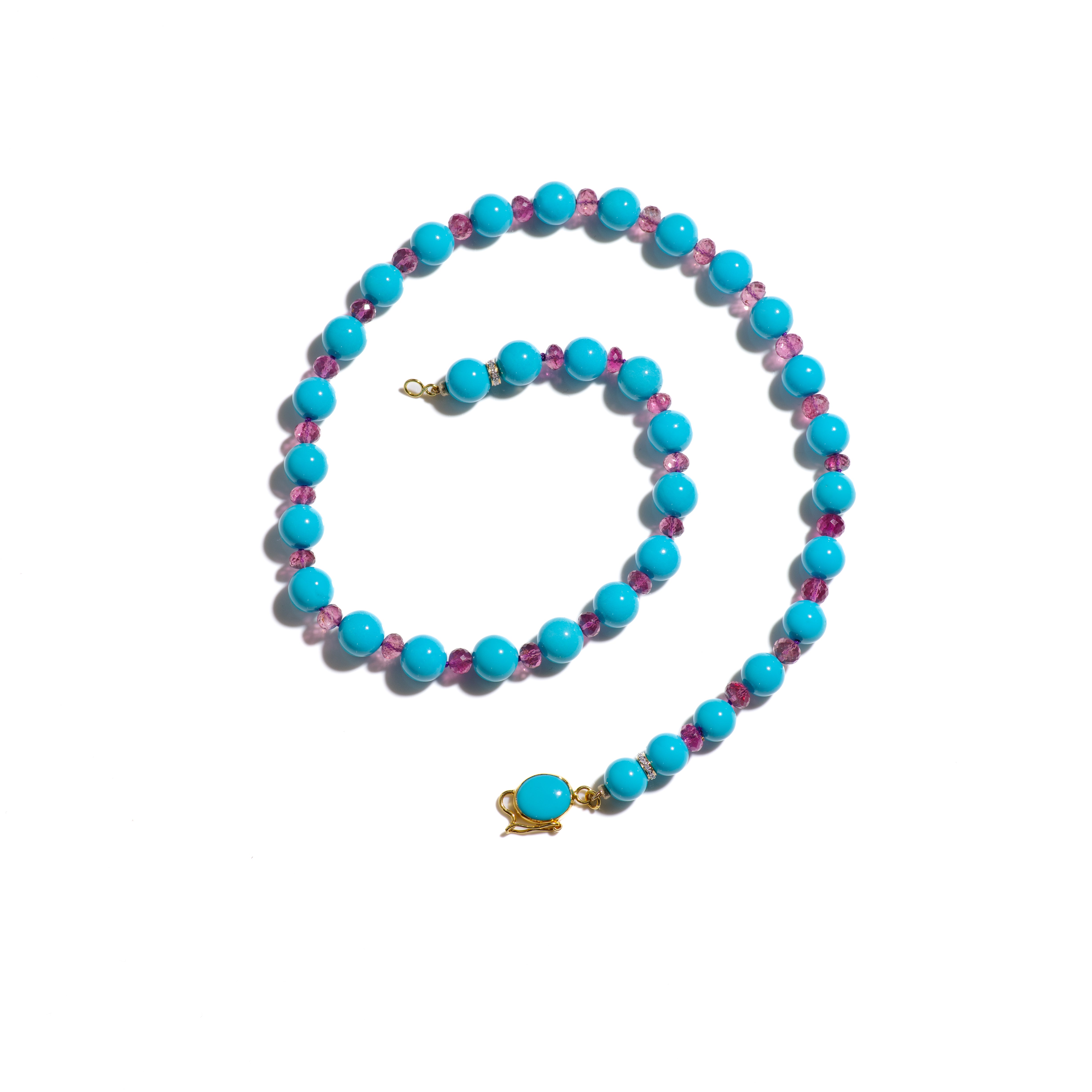 A regal giant 19 inch long handcrafted necklace with extremely rare and pure Sleeping Beauty Turquoises. This necklace features genuine and high grade Robinson Egg Blue turquoises from the sleeping beauty mine in Arizona, delicately strung together