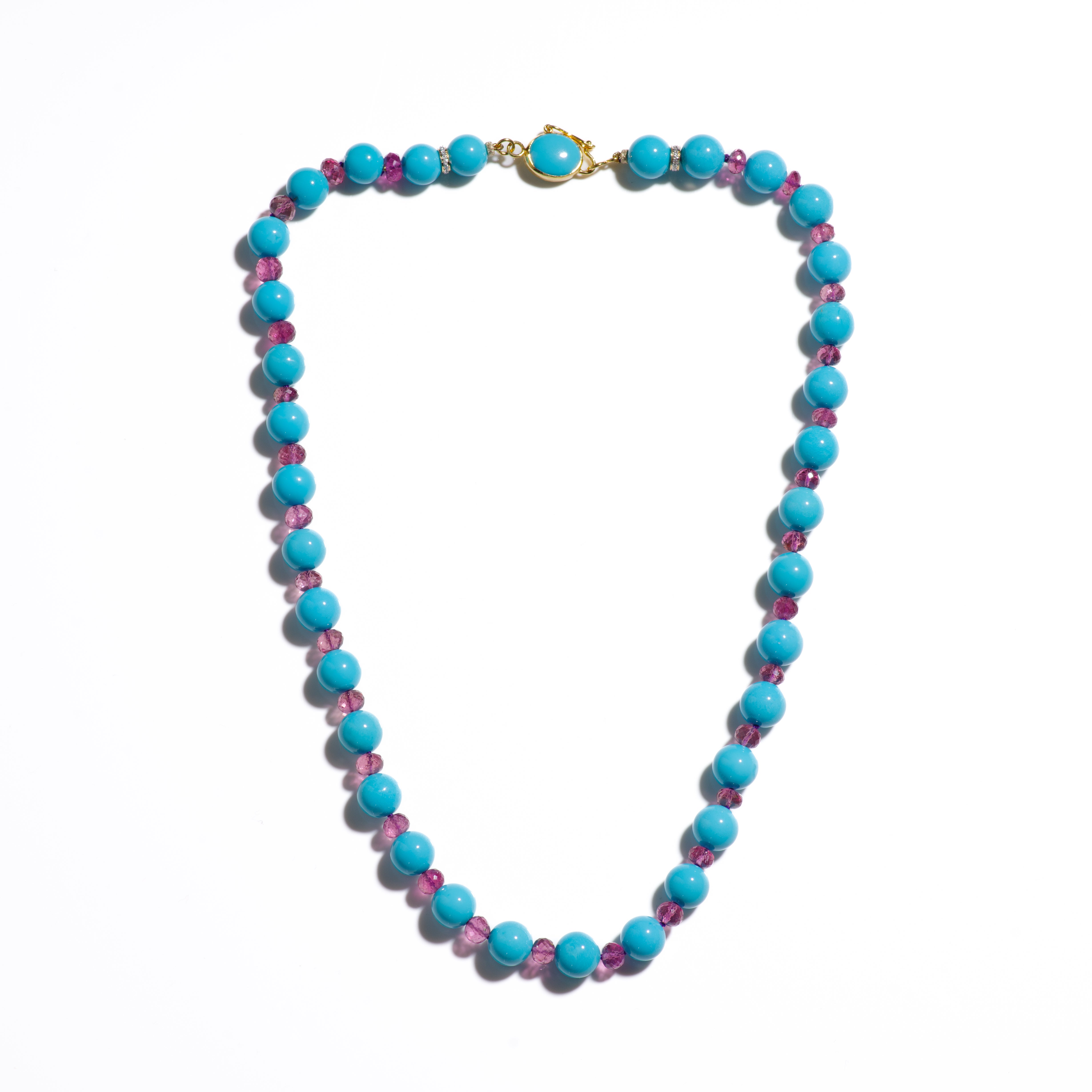 Collar de oro de 18 quilates con turquesa y turmalina rosa auténticas de la Bella Durmiente