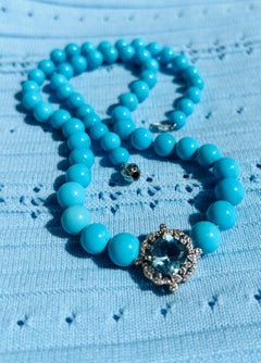 Genuine Sleeping Beauty Turquoise Aquamarine White Gold Necklace