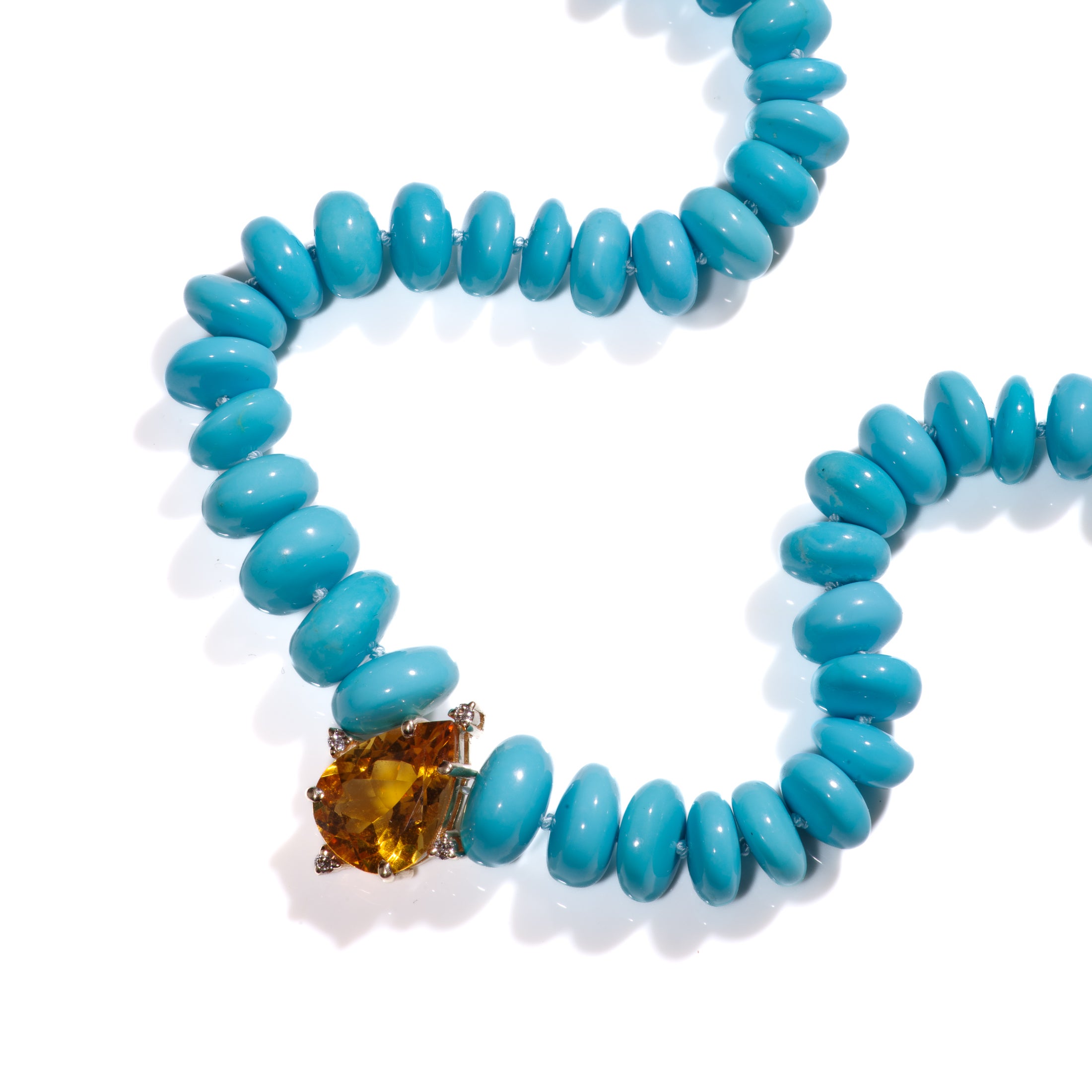 Modern Genuine Sleeping Beauty Turquoise Diamond Necklace For Sale